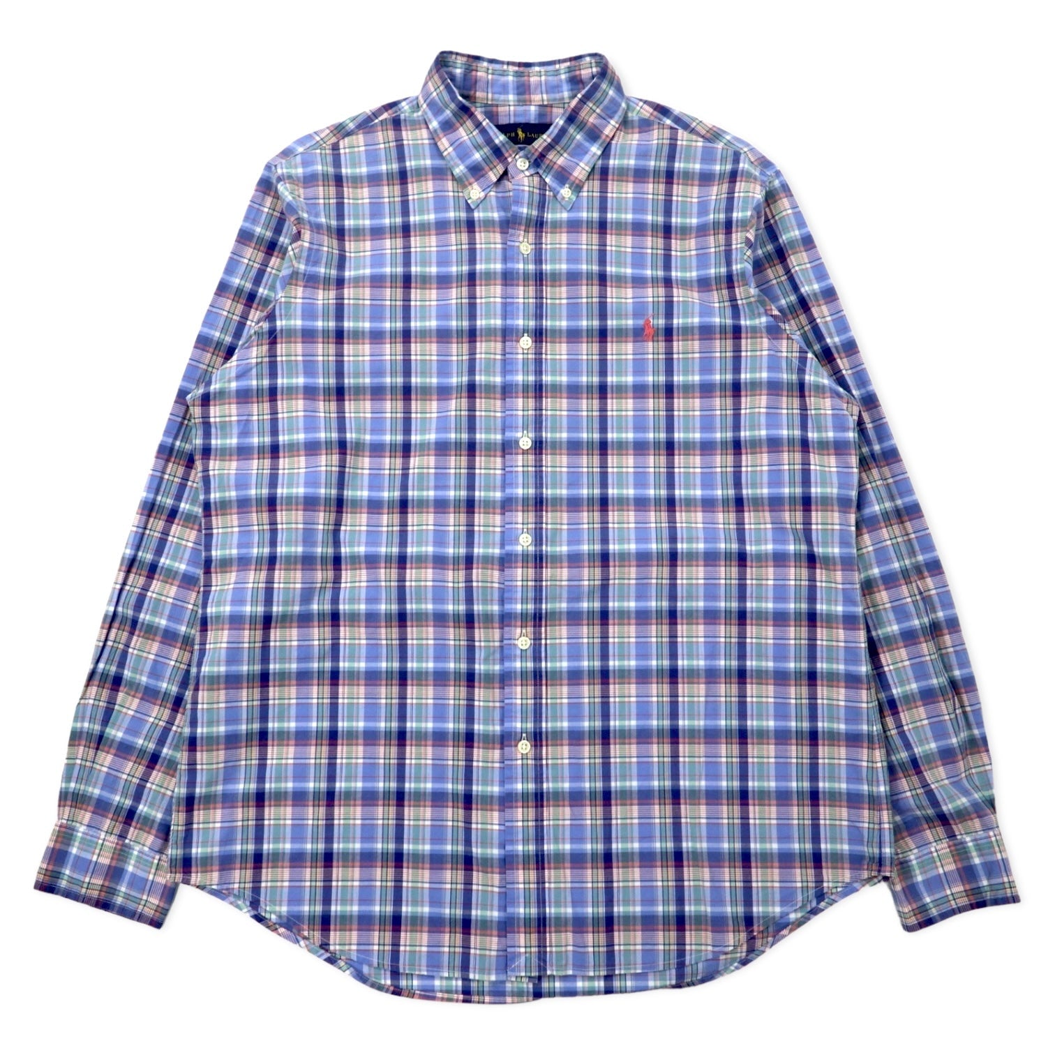 RALPH LAUREN Camicia button-down L a quadri blu in cotone con ricamo Small Pony