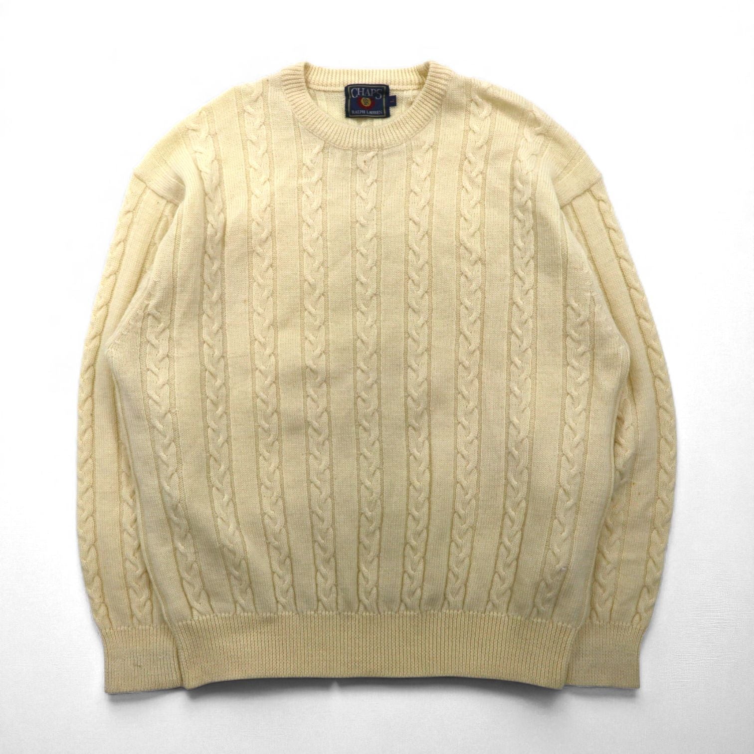 CHAPS RALPH LAUREN 90年代 フィッシャーマン アラン ニット セーター L 生成り ウール ケーブル編み