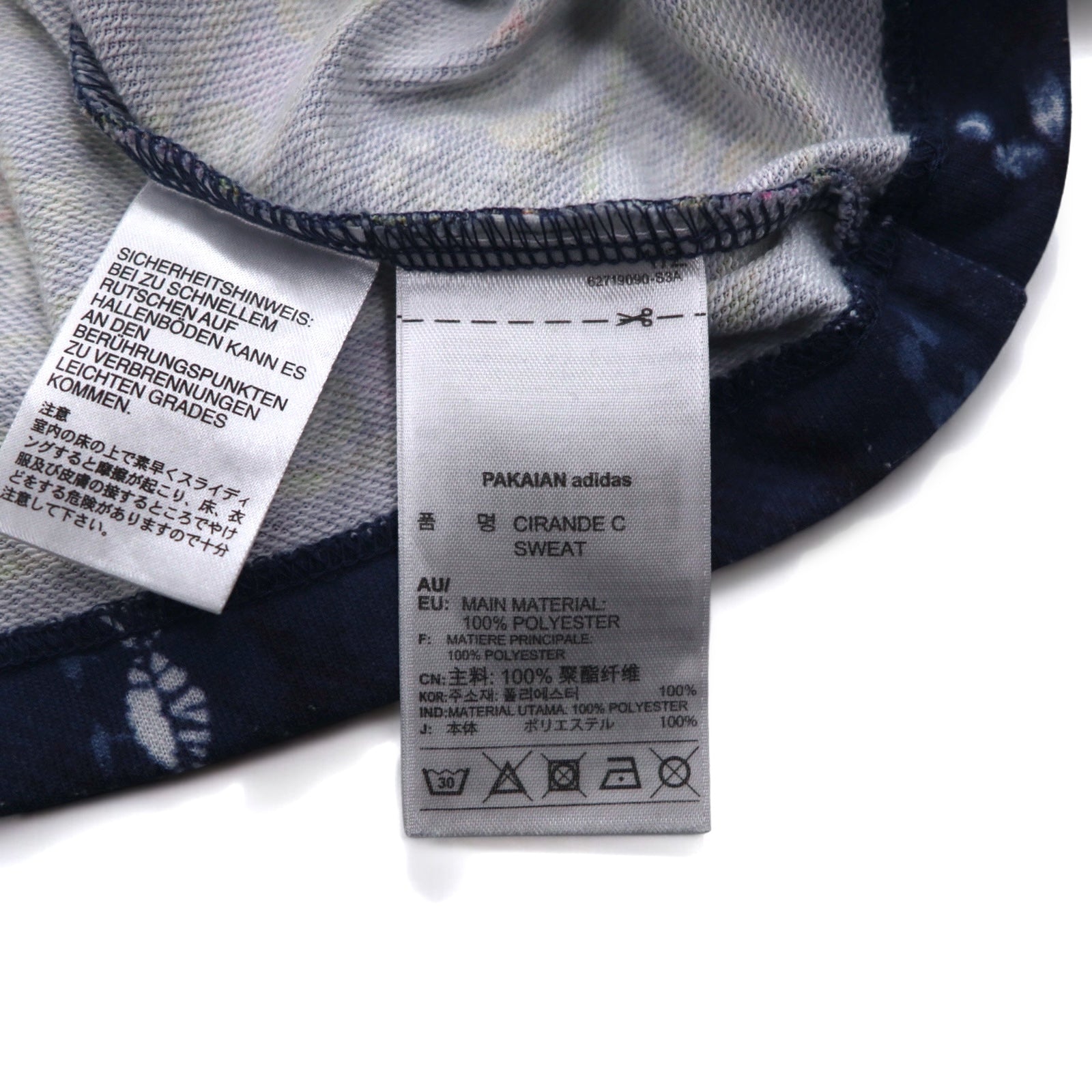 Felpa cropped adidas Originals, taglia M, blu navy, poliestere, fantasia all-over, logo Trifoglio, modello Cirande Sweat AY6896