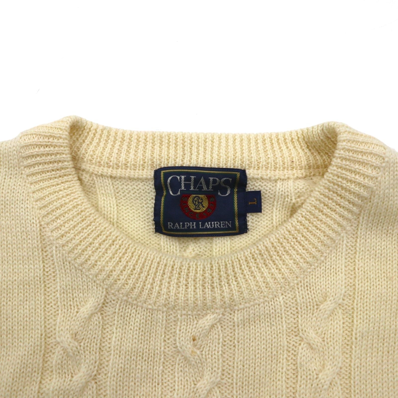 CHAPS RALPH LAUREN 90年代 フィッシャーマン アラン ニット セーター L 生成り ウール ケーブル編み