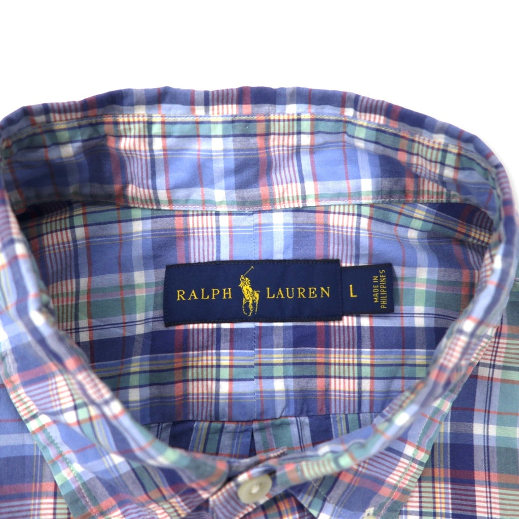 RALPH LAUREN Camicia button-down L a quadri blu in cotone con ricamo Small Pony