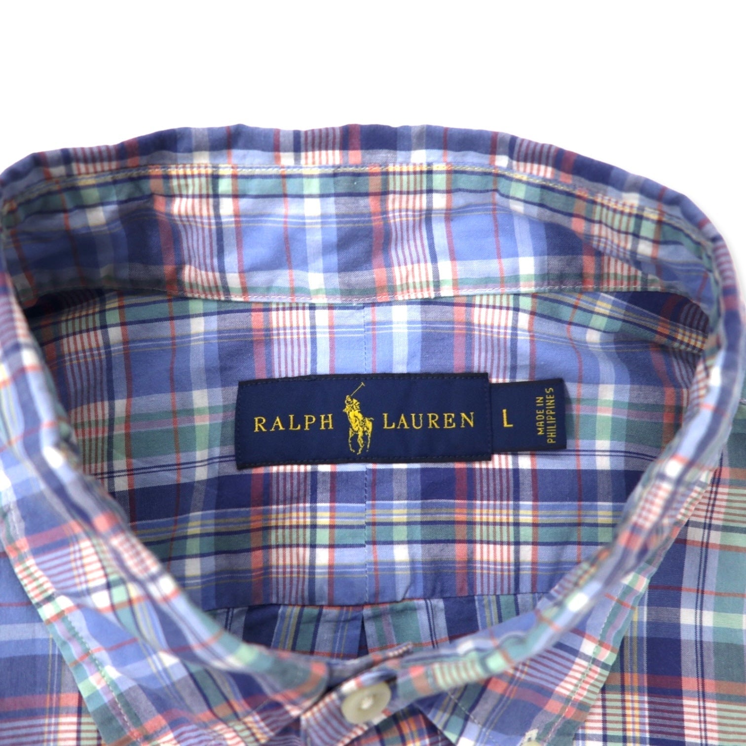 RALPH LAUREN Camicia button-down L a quadri blu in cotone con ricamo Small Pony