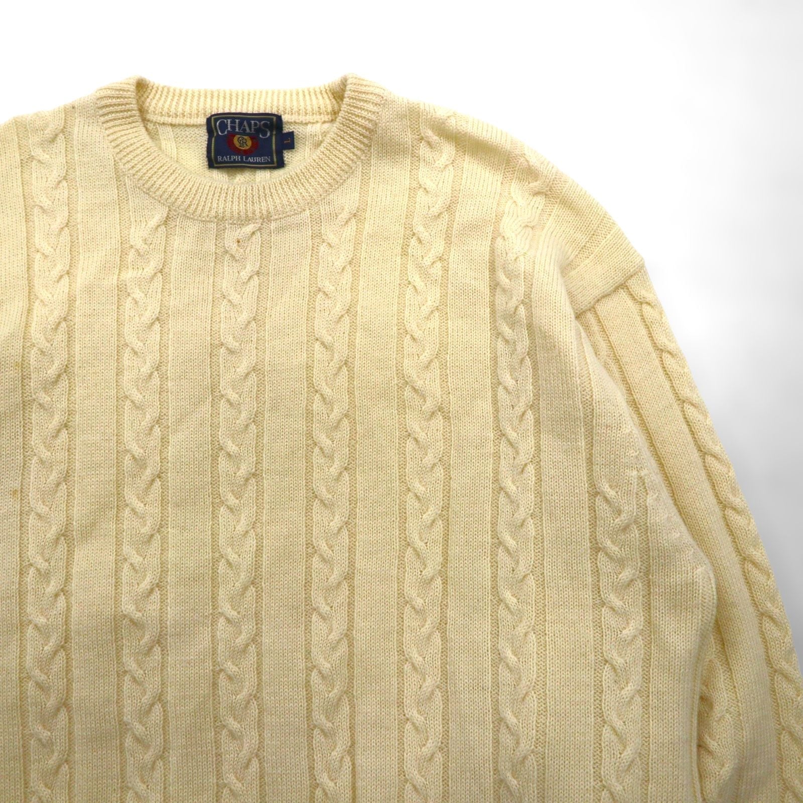 CHAPS RALPH LAUREN 90年代 フィッシャーマン アラン ニット セーター L 生成り ウール ケーブル編み