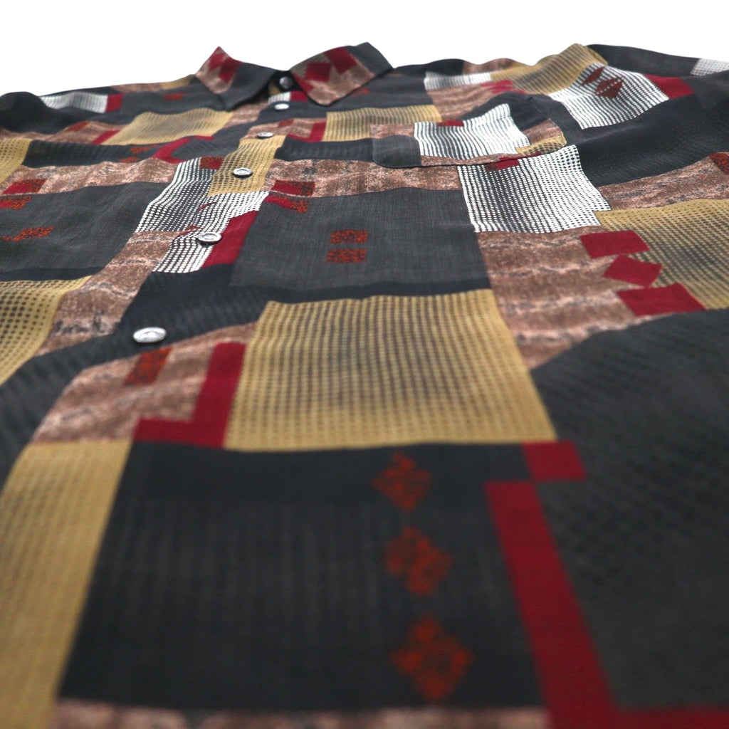 Camicia da uomo oversize a maniche corte, anni '90, motivo retrò all-over, in poliestere, CLAUDIO VALENTINO, taglia 4XL, nera, motivo all-over