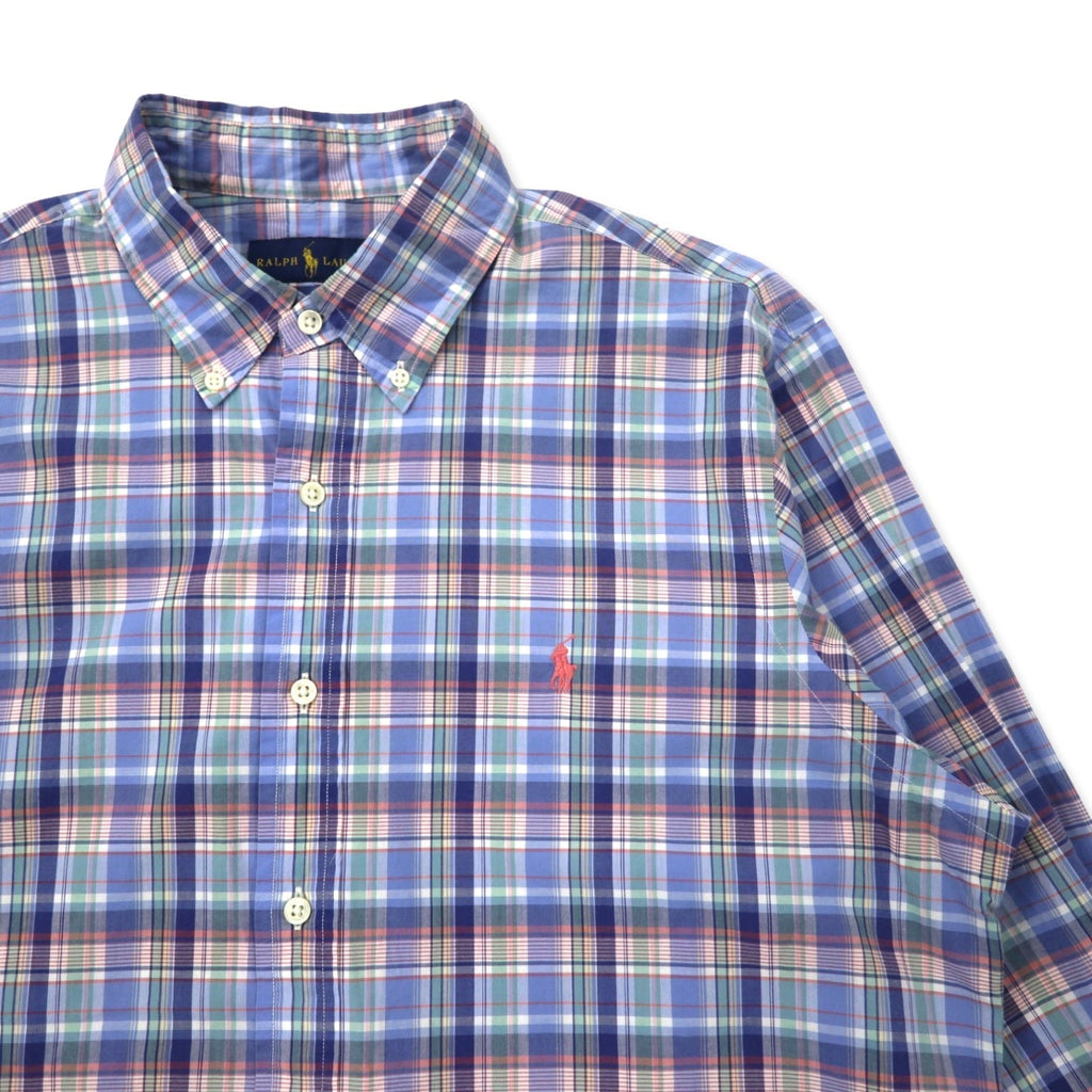 RALPH LAUREN Camicia button-down L a quadri blu in cotone con ricamo Small Pony