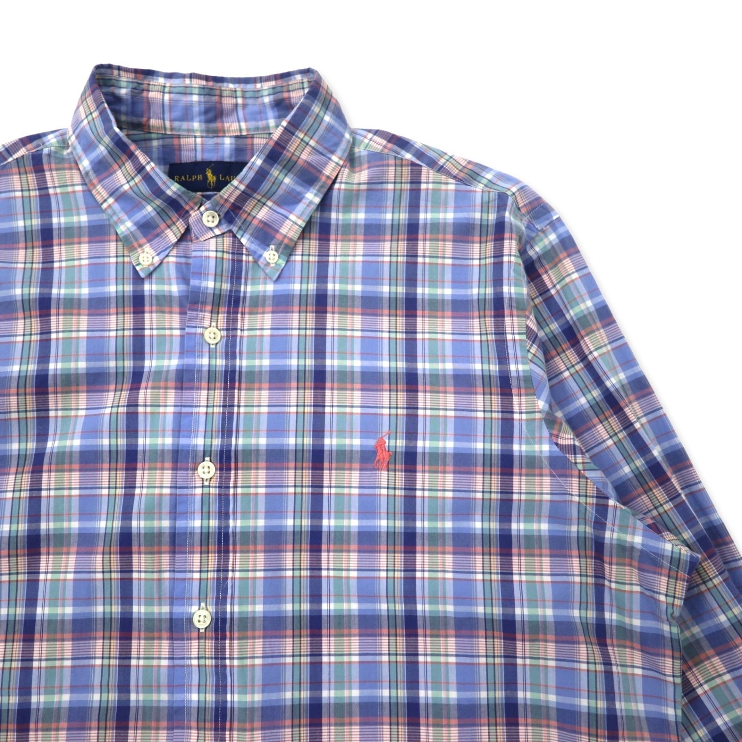RALPH LAUREN Camicia button-down L a quadri blu in cotone con ricamo Small Pony