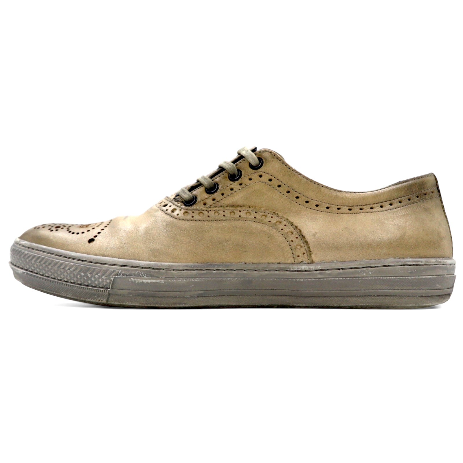 ALEXANDER McQUEEN vintage sneakers in pelle con teschio, effetto distressed, numero 27, colore beige, 7879