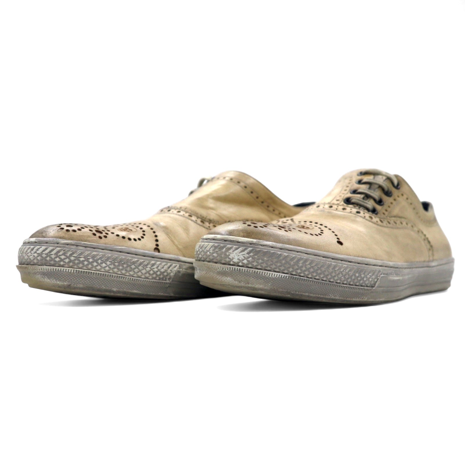 ALEXANDER McQUEEN vintage sneakers in pelle con teschio, effetto distressed, numero 27, colore beige, 7879