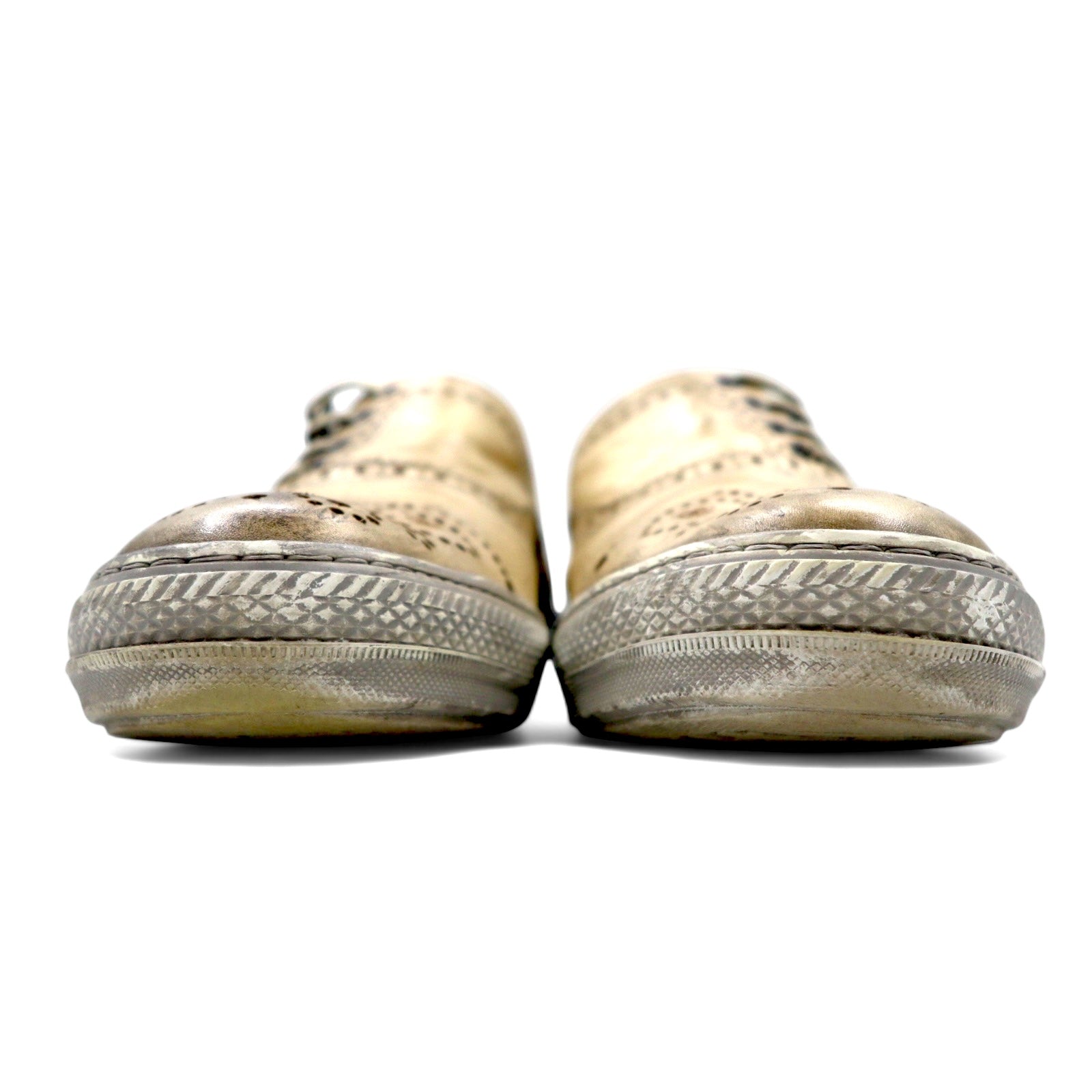 ALEXANDER McQUEEN vintage sneakers in pelle con teschio, effetto distressed, numero 27, colore beige, 7879