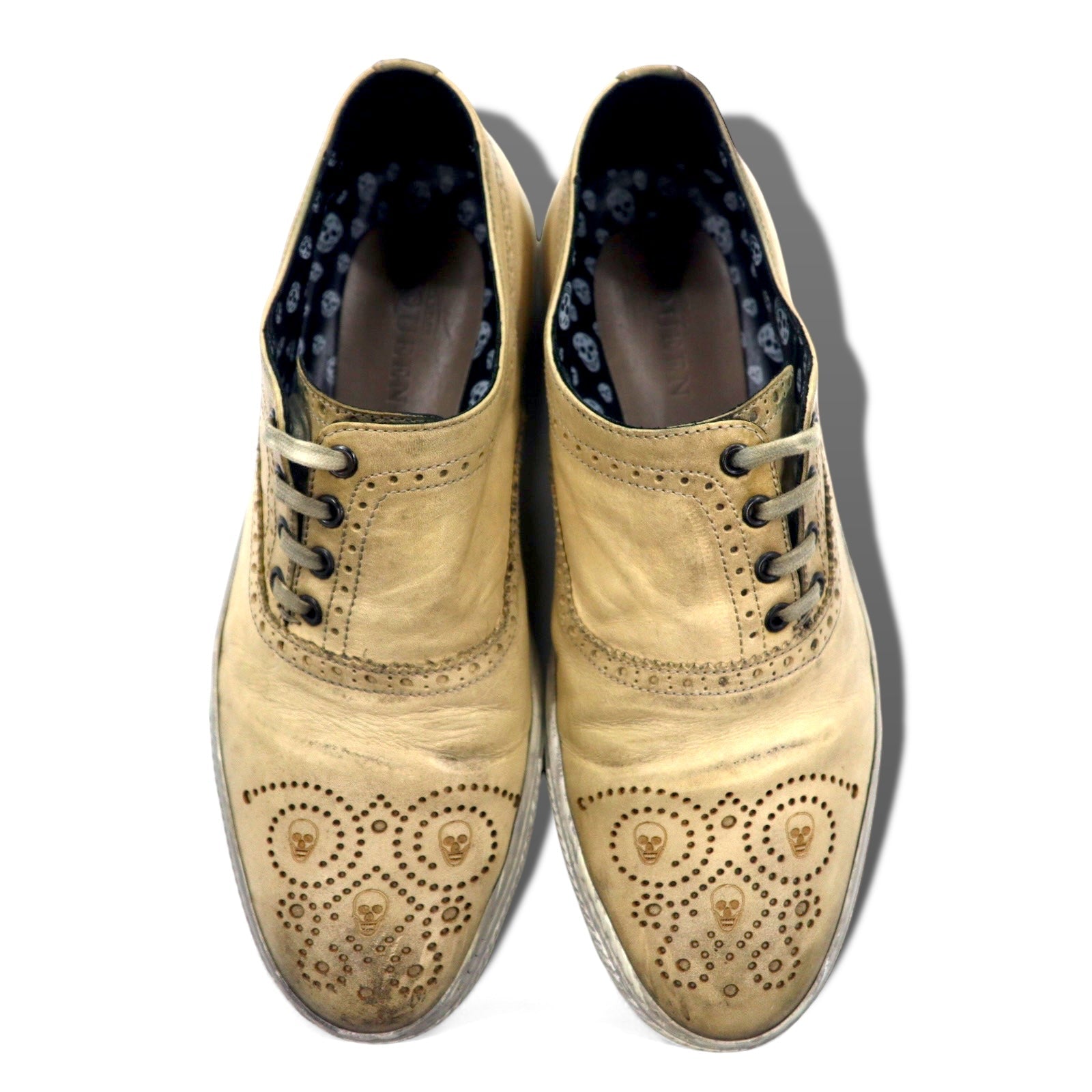 ALEXANDER McQUEEN vintage sneakers in pelle con teschio, effetto distressed, numero 27, colore beige, 7879