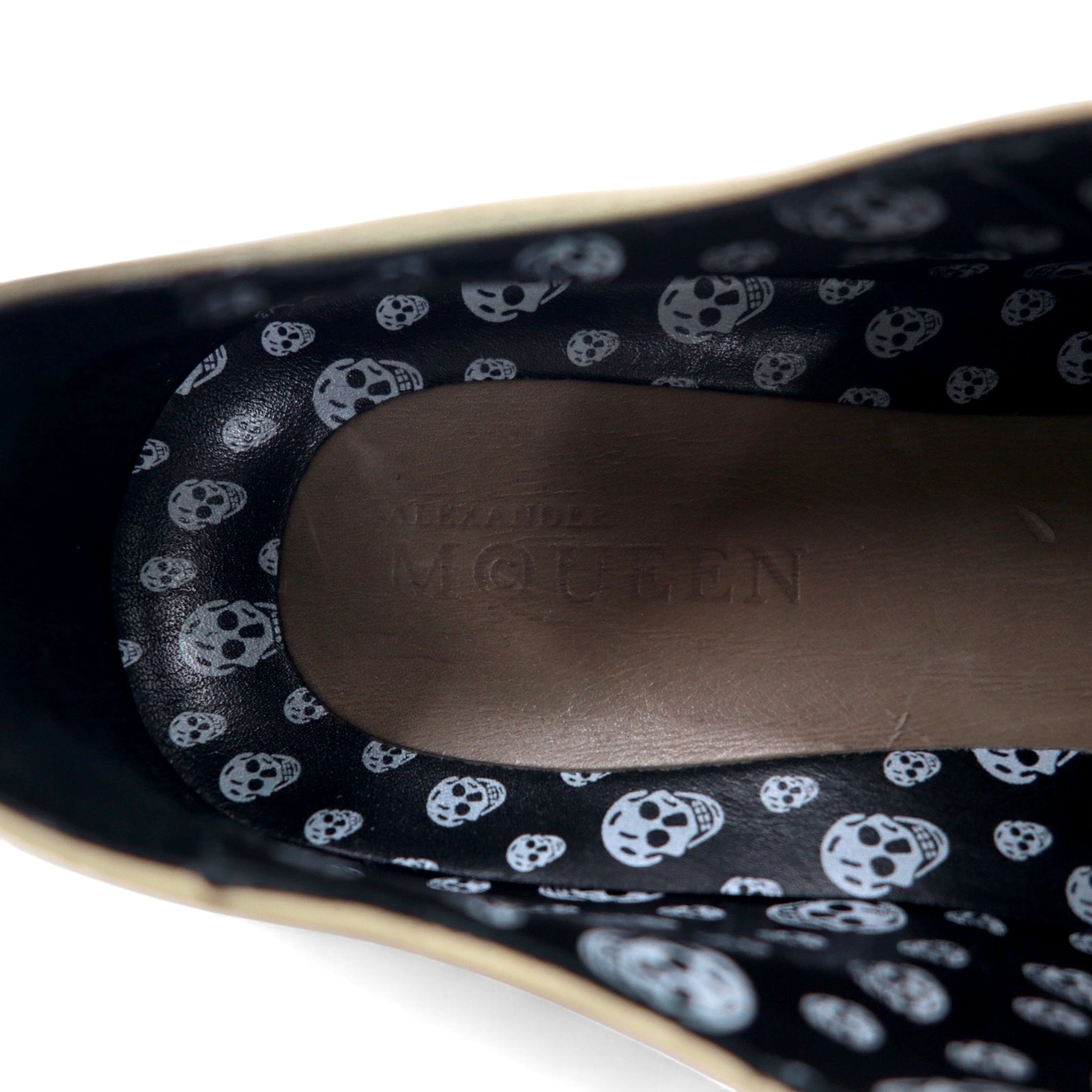 ALEXANDER McQUEEN vintage sneakers in pelle con teschio, effetto distressed, numero 27, colore beige, 7879