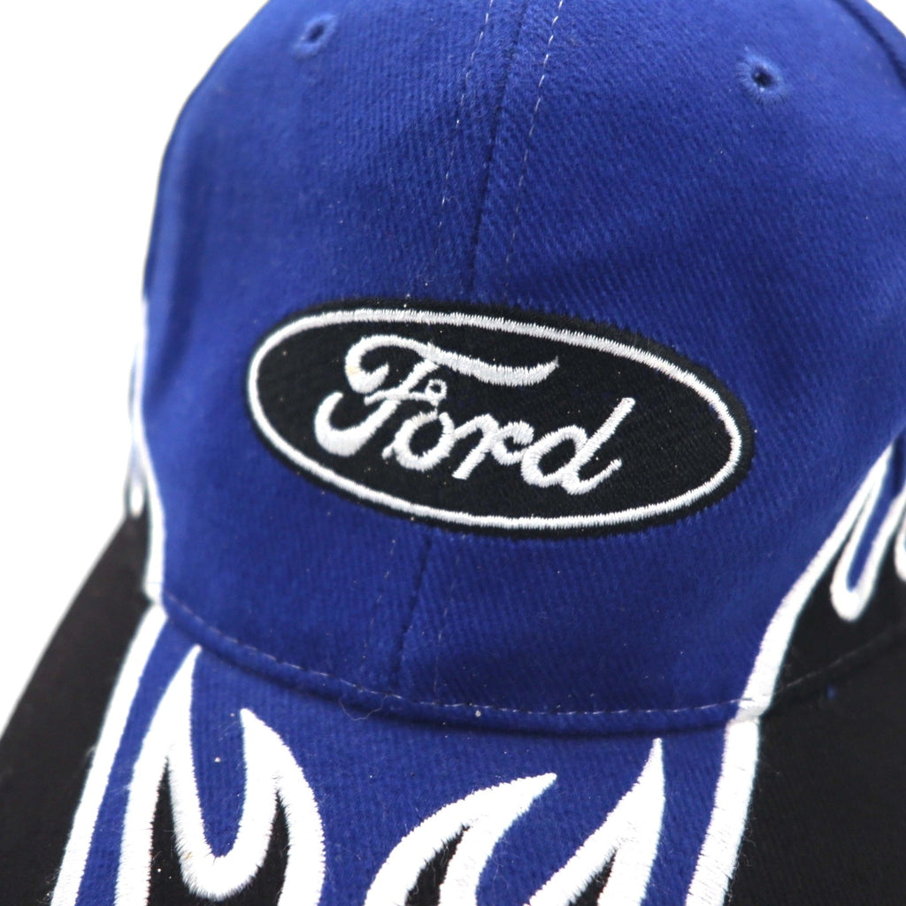 Ford anni '90 motivo a fiamme berretto a 6 pannelli taglia unica con cinghia blu nero da corsa