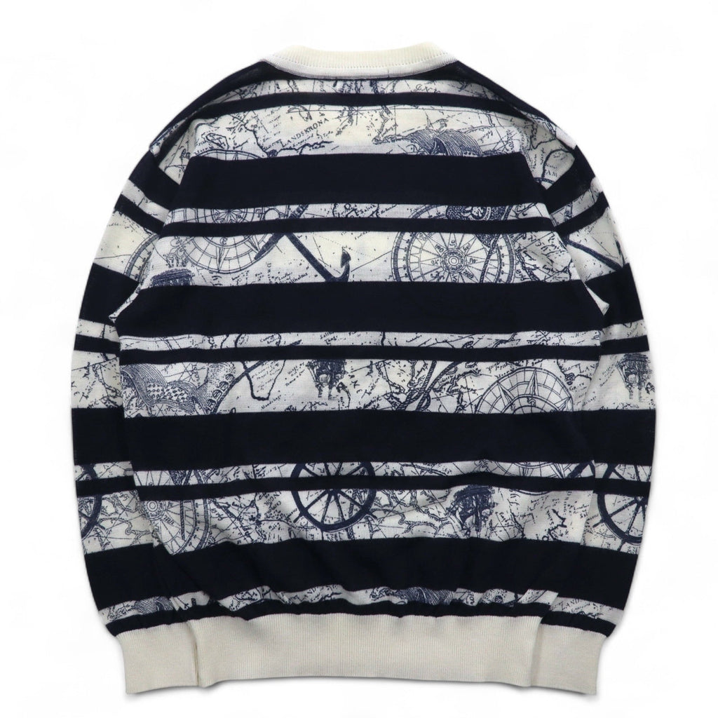 Maglione a righe vintage anni '90 WHIVY in lino, taglia M, bianco con motivo a righe all-over.