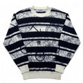 Maglione a righe vintage anni '90 WHIVY in lino, taglia M, bianco con motivo a righe all-over.