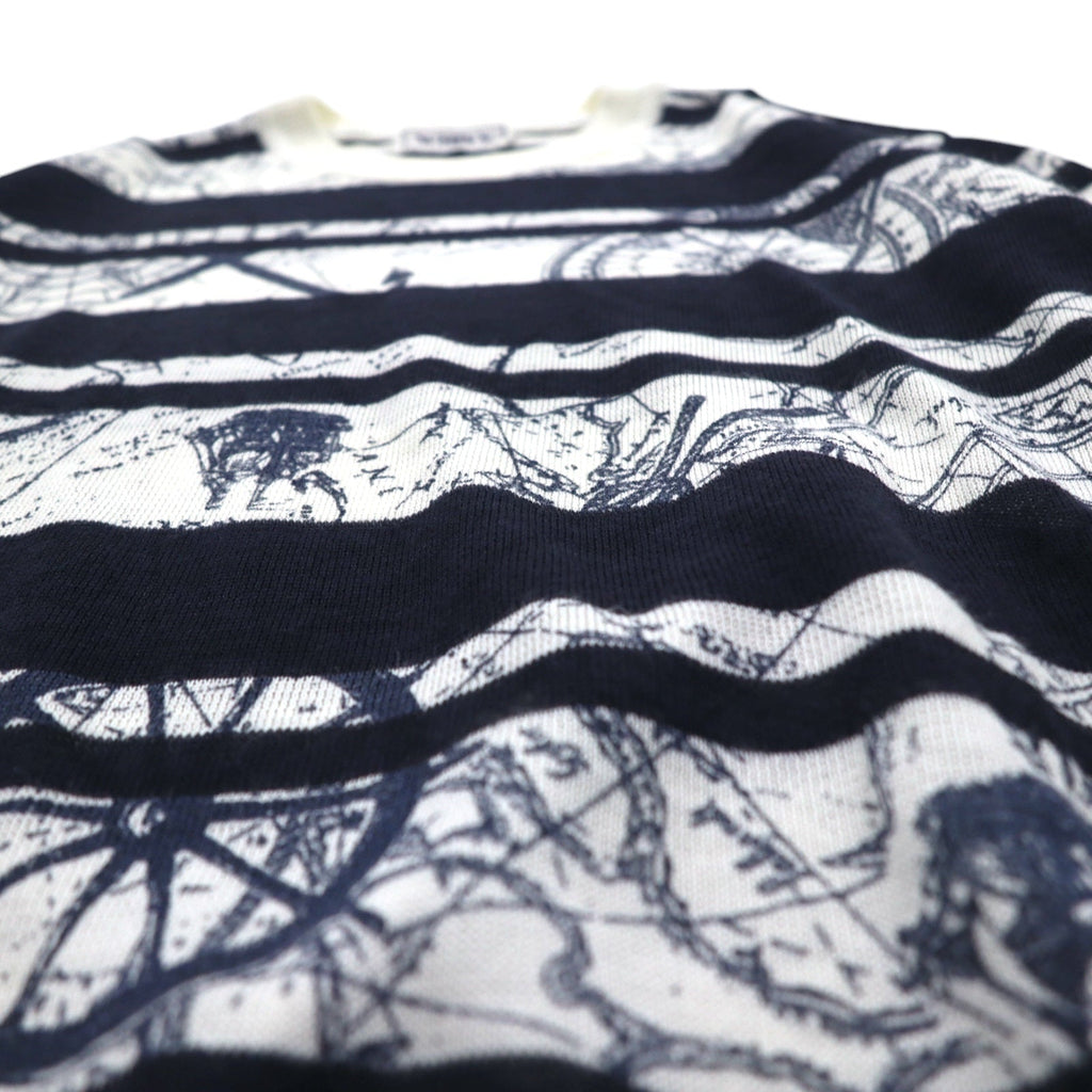 Maglione a righe vintage anni '90 WHIVY in lino, taglia M, bianco con motivo a righe all-over.