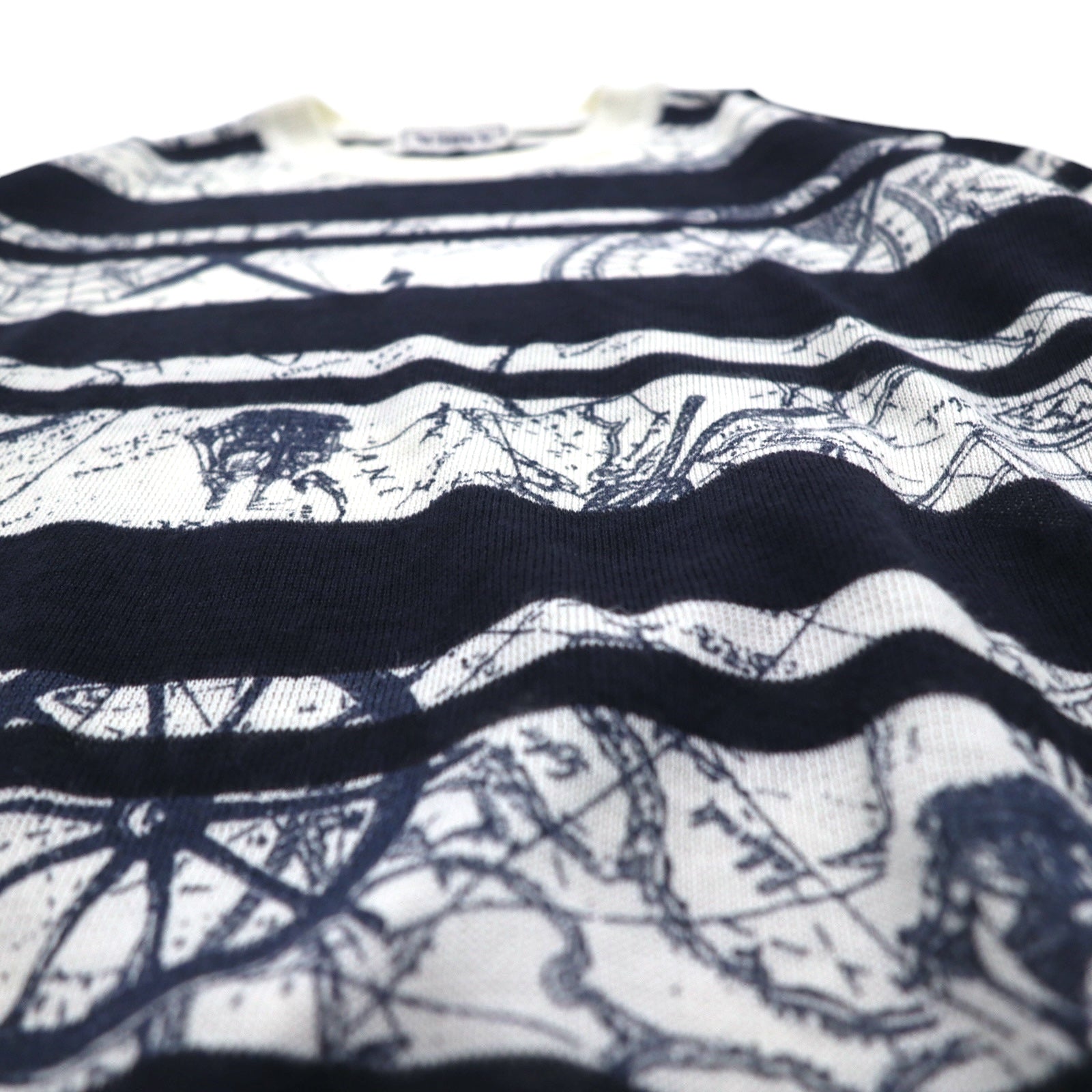 Maglione a righe vintage anni '90 WHIVY in lino, taglia M, bianco con motivo a righe all-over.
