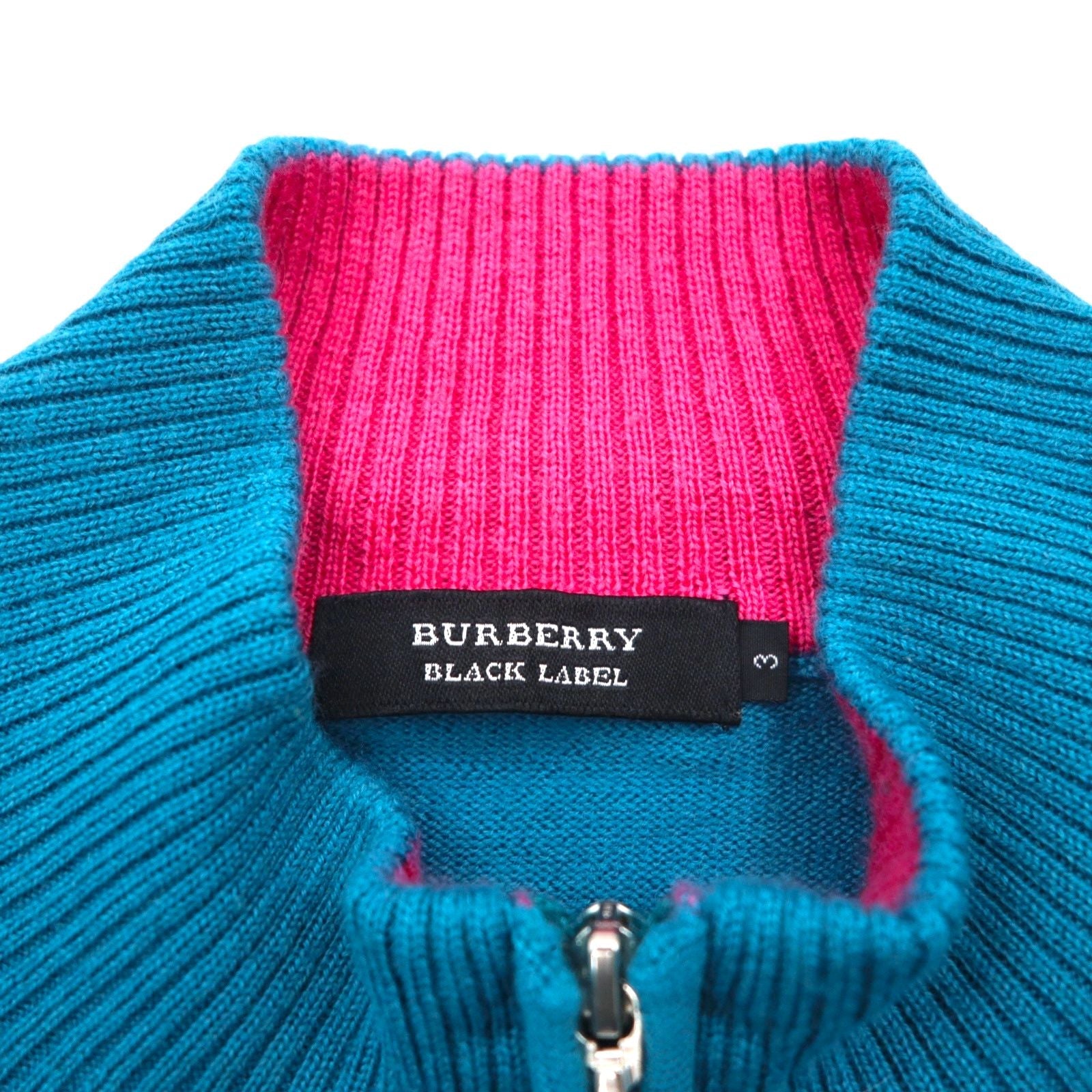 BURBERRY BLACK LABEL ハーフジップ ドライバーズ ニット セーター L ラムウール 羊毛 胸ポケット