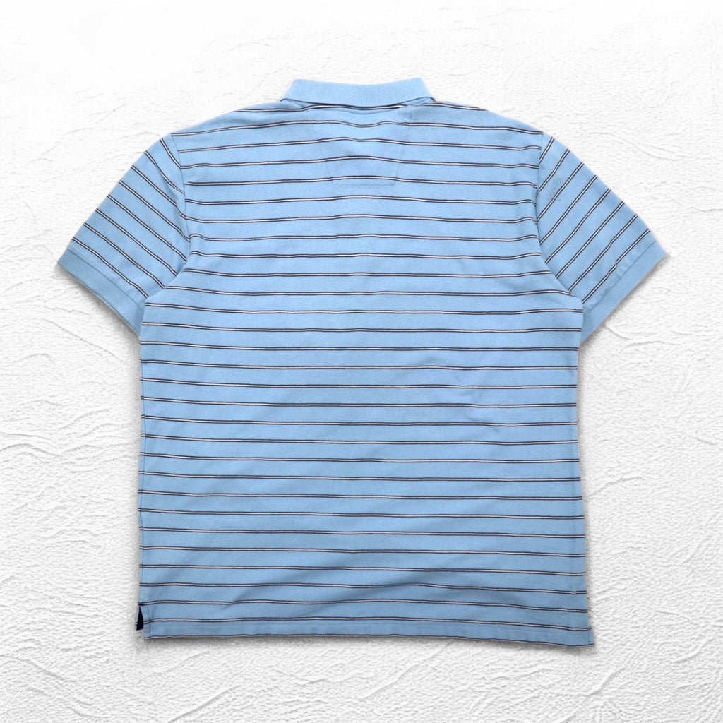 NAUTICA クラシックフィット ポロシャツ XL ブルー ボーダー CLASSIC FIT ワンポイントロゴ刺繍