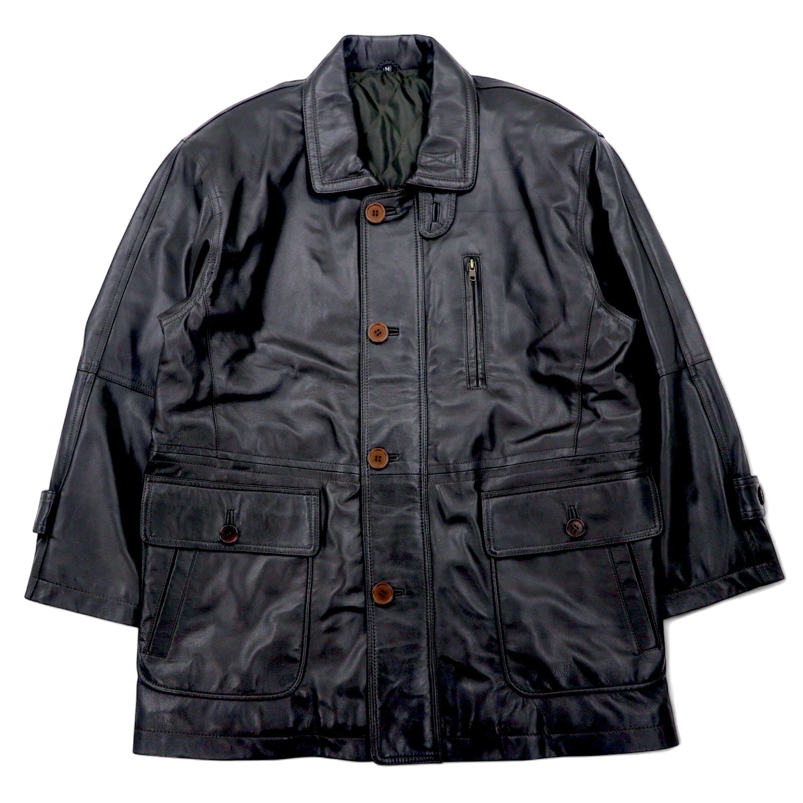 CAPPOTTO IN PELLE VINTAGE Anni '90, pelle di agnello, car coat, taglia M, marrone, pelle ovina, fodera trapuntata, coulisse
