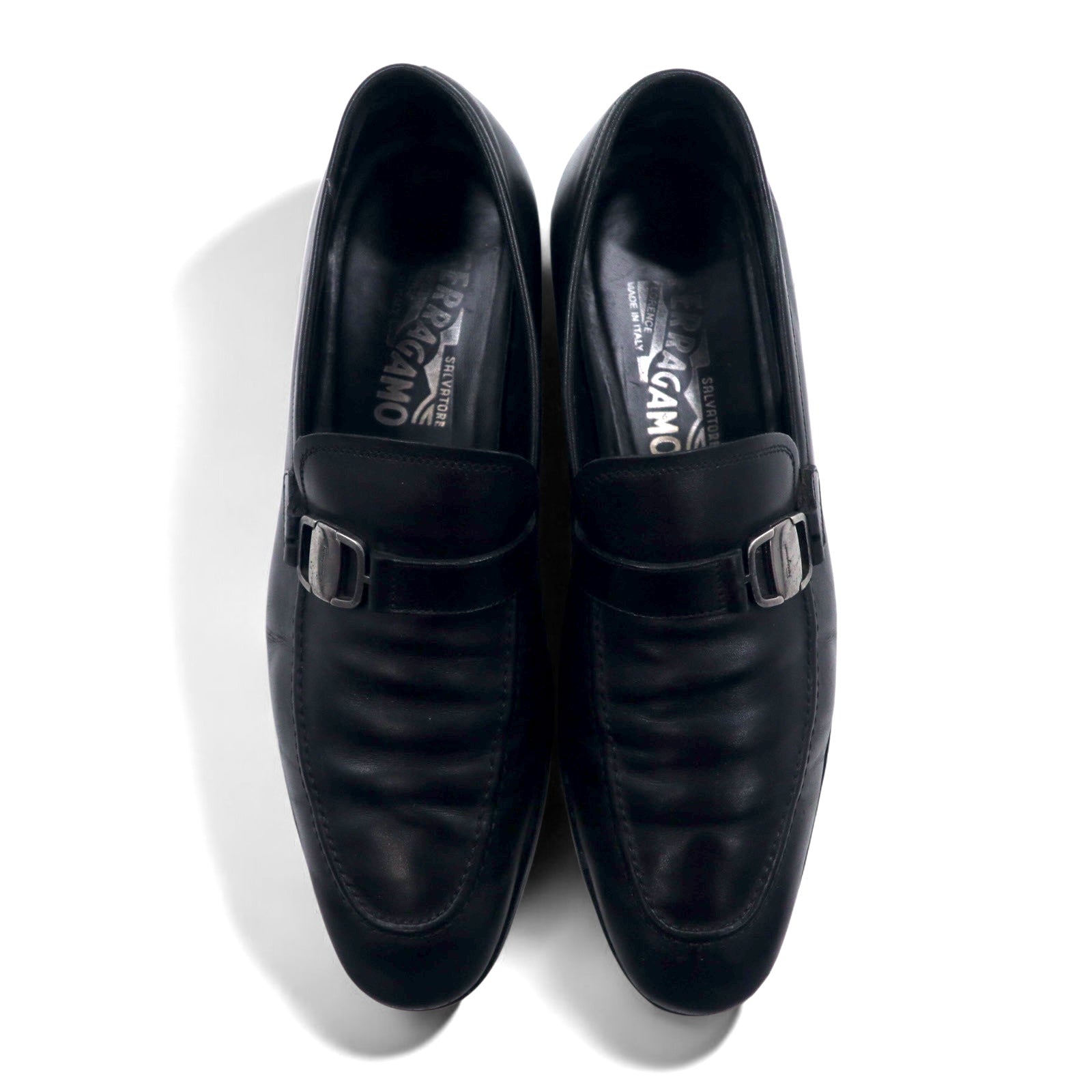 Salvatore Ferragamo Mocassini con morsetto Gancini Made in Italy 26cm Neri in pelle 49VF 54959