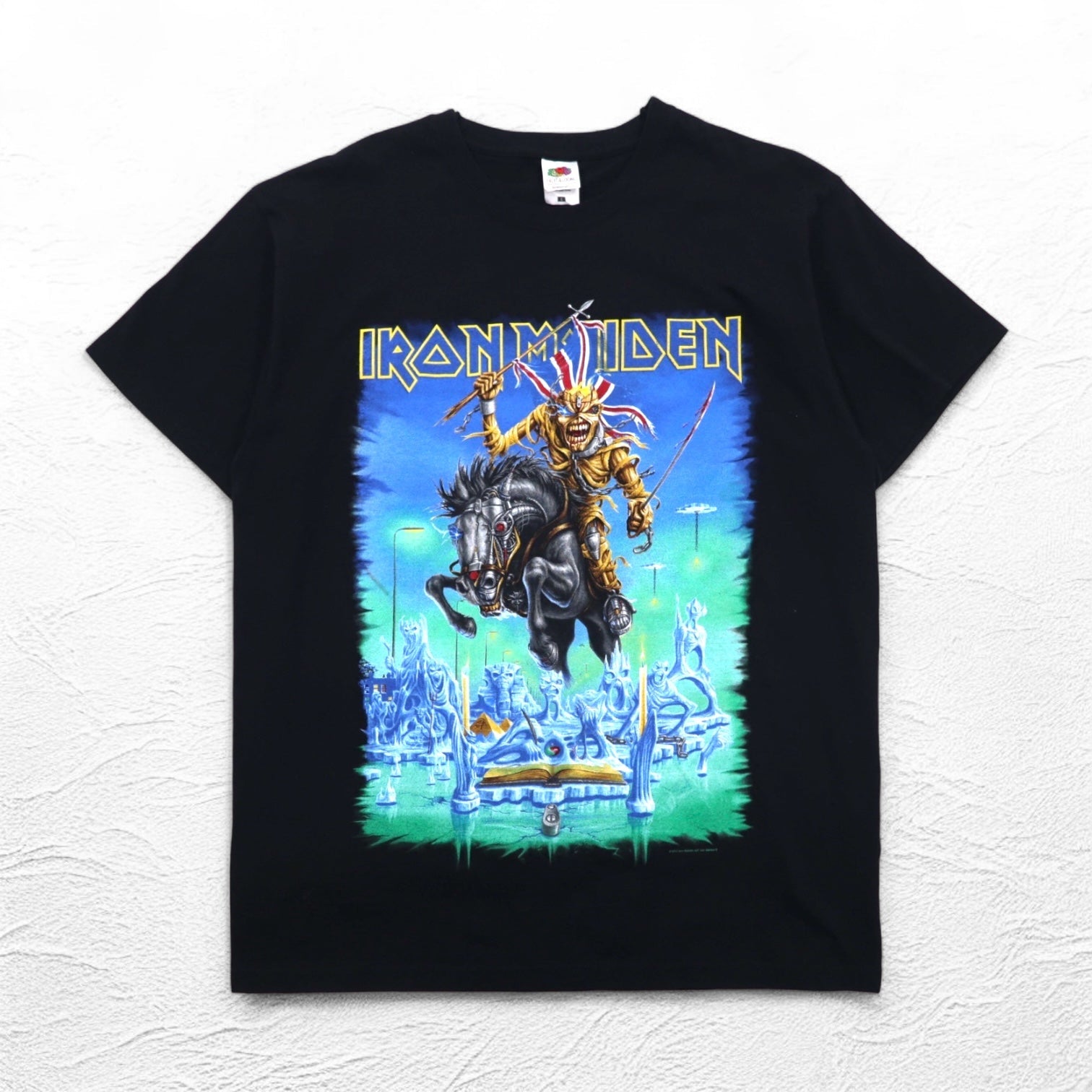 IRON MAIDEN T-shirt della band L nero stampa fronte-retro Union Jack FRUIT OF THE LOOM Made in Marocco