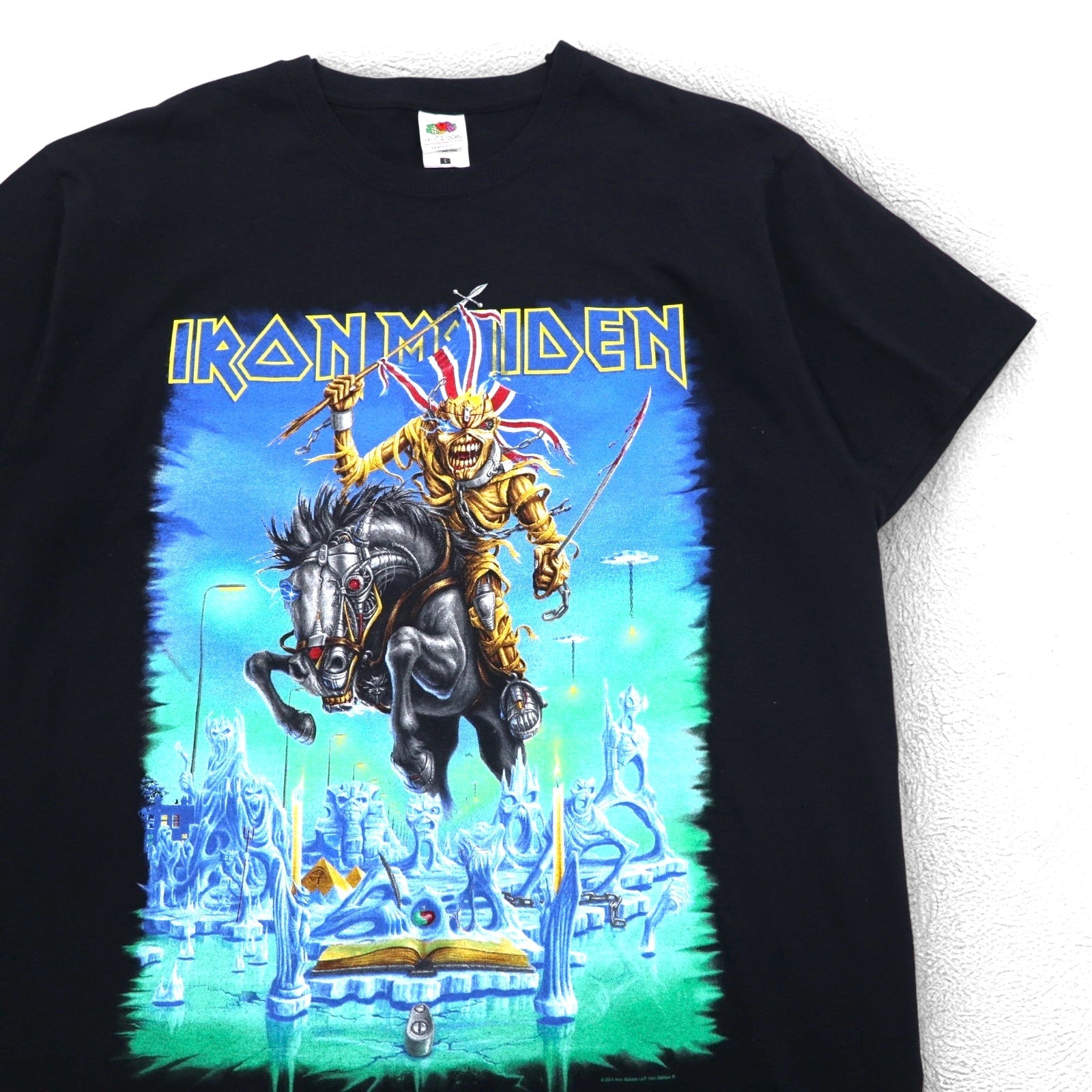 IRON MAIDEN T-shirt della band L nero stampa fronte-retro Union Jack FRUIT OF THE LOOM Made in Marocco
