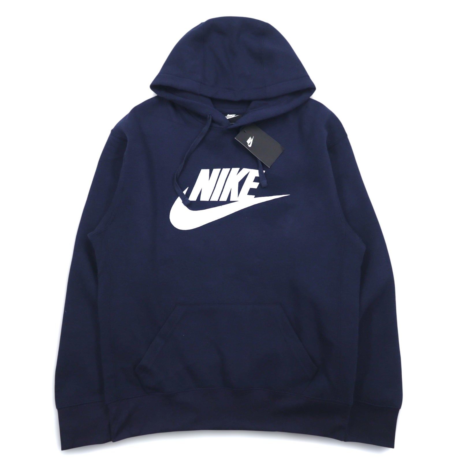 Felpa pullover con cappuccio NIKE con logo Swoosh stampato, taglia L, blu navy, NSW CLUB HOODIE BV2973-410, Made in Pakistan, mai usata