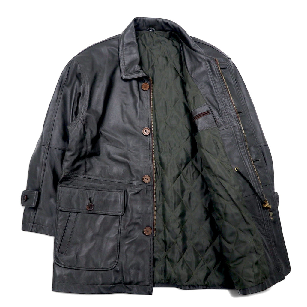 CAPPOTTO IN PELLE VINTAGE Anni '90, pelle di agnello, car coat, taglia M, marrone, pelle ovina, fodera trapuntata, coulisse