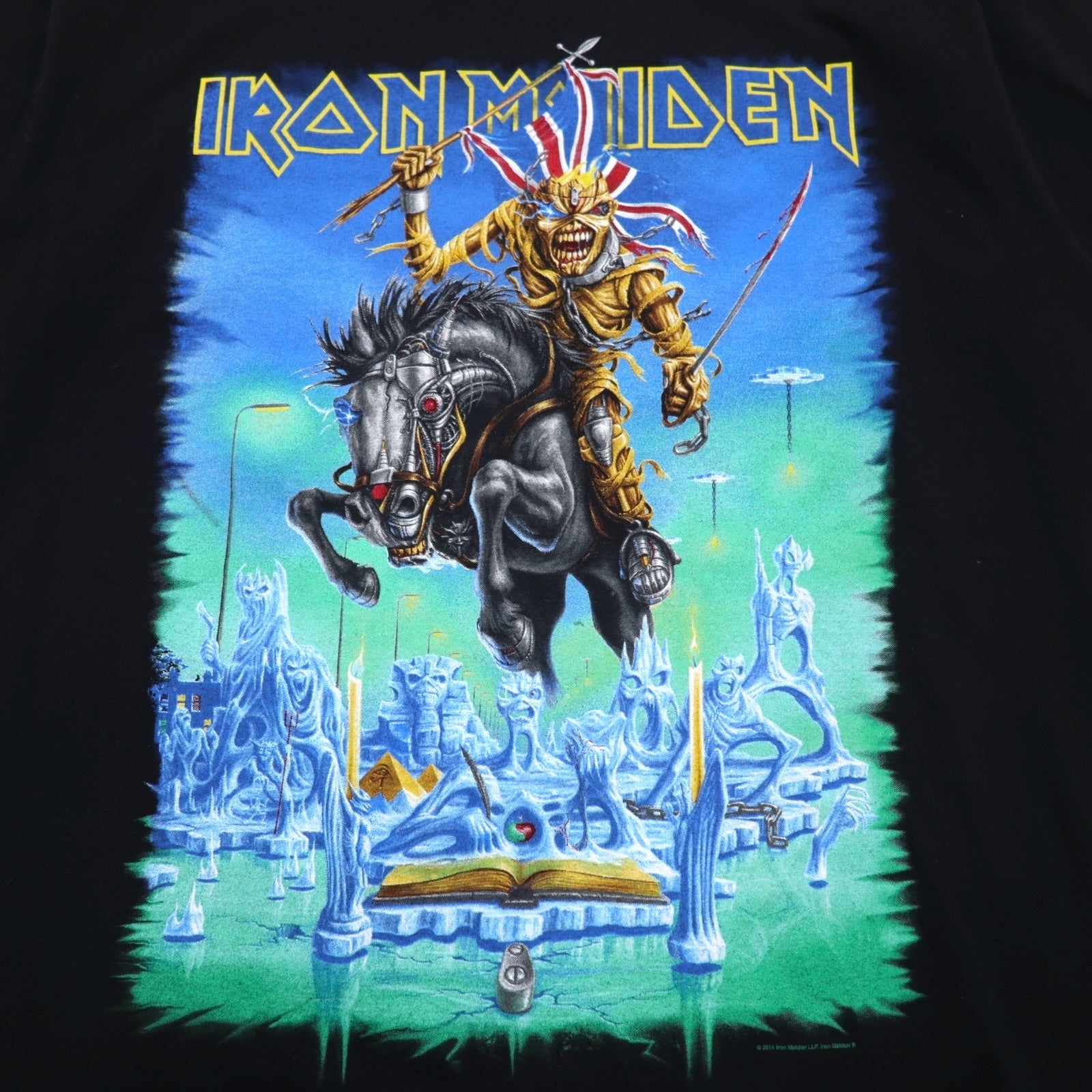 IRON MAIDEN T-shirt della band L nero stampa fronte-retro Union Jack FRUIT OF THE LOOM Made in Marocco