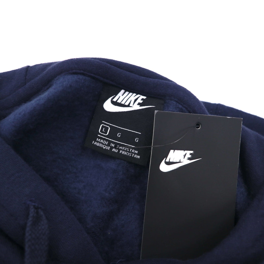 Felpa pullover con cappuccio NIKE con logo Swoosh stampato, taglia L, blu navy, NSW CLUB HOODIE BV2973-410, Made in Pakistan, mai usata