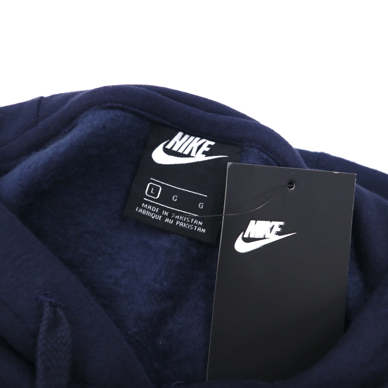 Felpa pullover con cappuccio NIKE con logo Swoosh stampato, taglia L, blu navy, NSW CLUB HOODIE BV2973-410, Made in Pakistan, mai usata