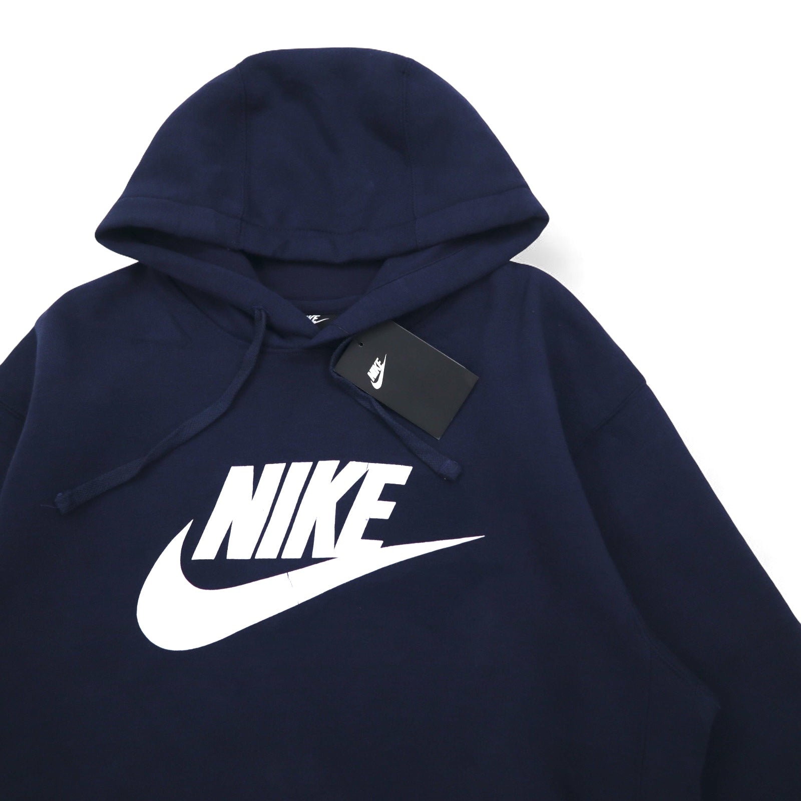 Felpa pullover con cappuccio NIKE con logo Swoosh stampato, taglia L, blu navy, NSW CLUB HOODIE BV2973-410, Made in Pakistan, mai usata