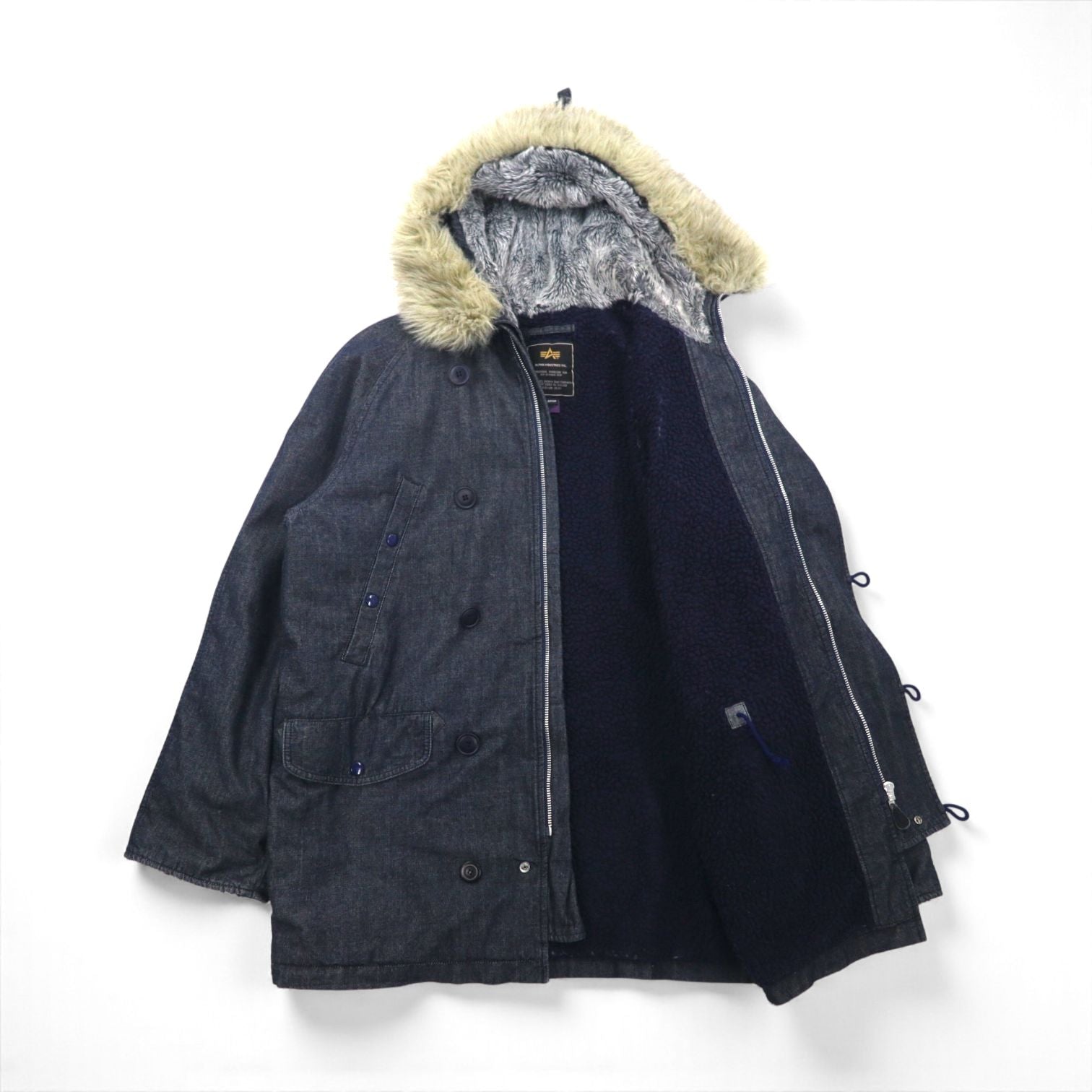 ALPHA INDUSTRIES N-3B デニム フライトジャケット XL ボアライナー 裏地 ファー着脱式