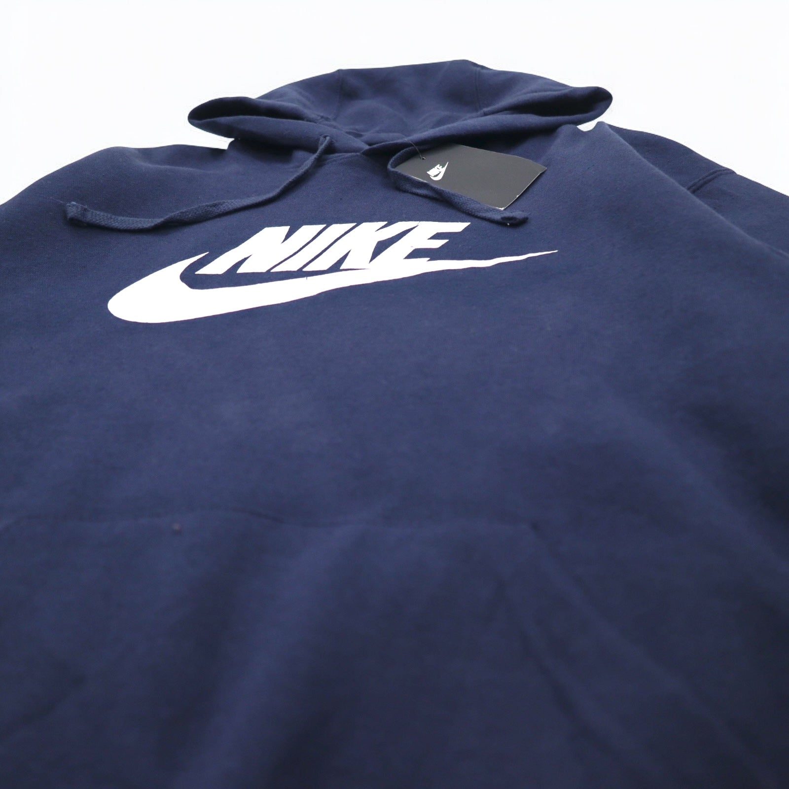 Felpa pullover con cappuccio NIKE con logo Swoosh stampato, taglia L, blu navy, NSW CLUB HOODIE BV2973-410, Made in Pakistan, mai usata