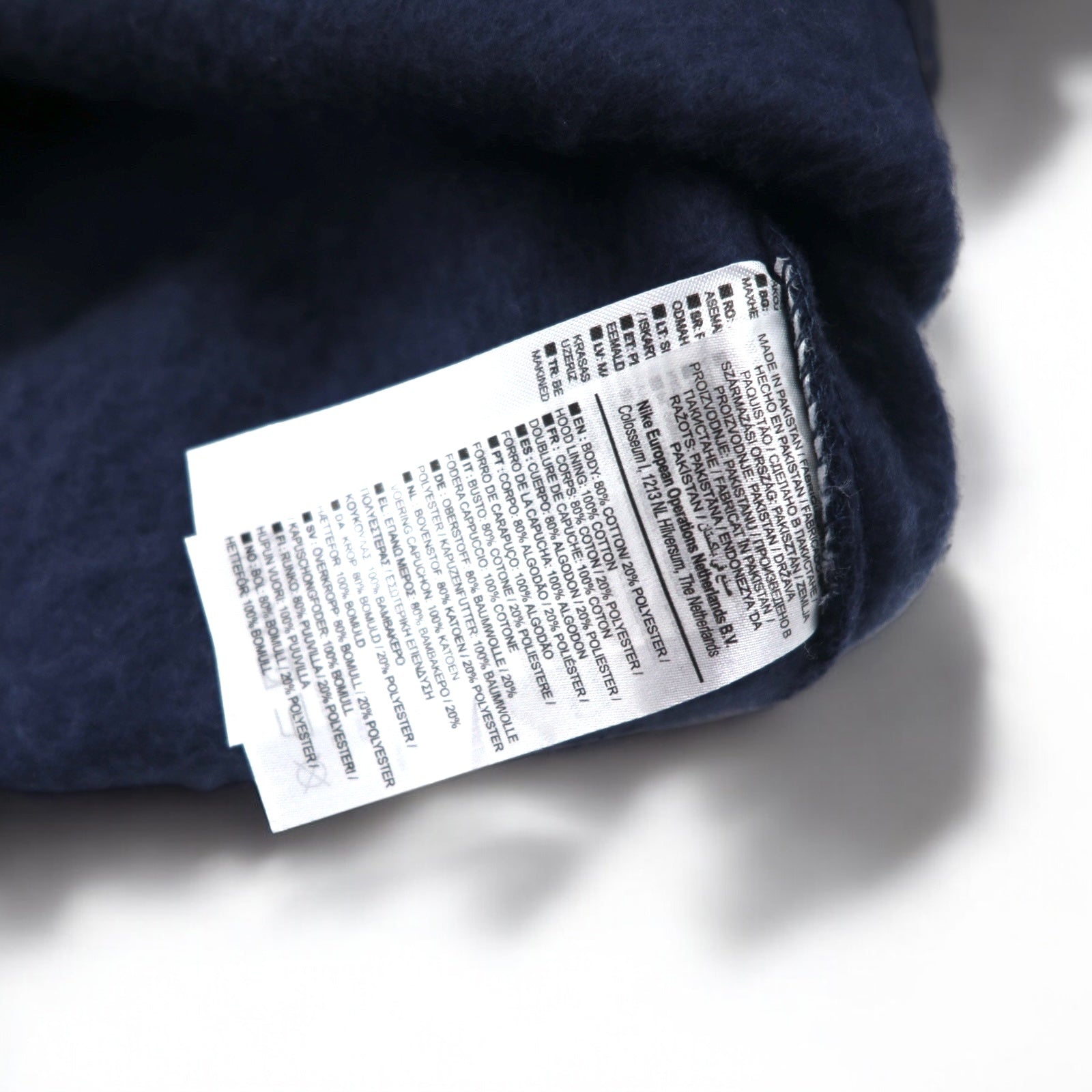 Felpa pullover con cappuccio NIKE con logo Swoosh stampato, taglia L, blu navy, NSW CLUB HOODIE BV2973-410, Made in Pakistan, mai usata