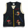 Castelbajac Sport gilet con cerniera intera anni '90 in tessuto misto, taglia M, nero, ricamo personaggio