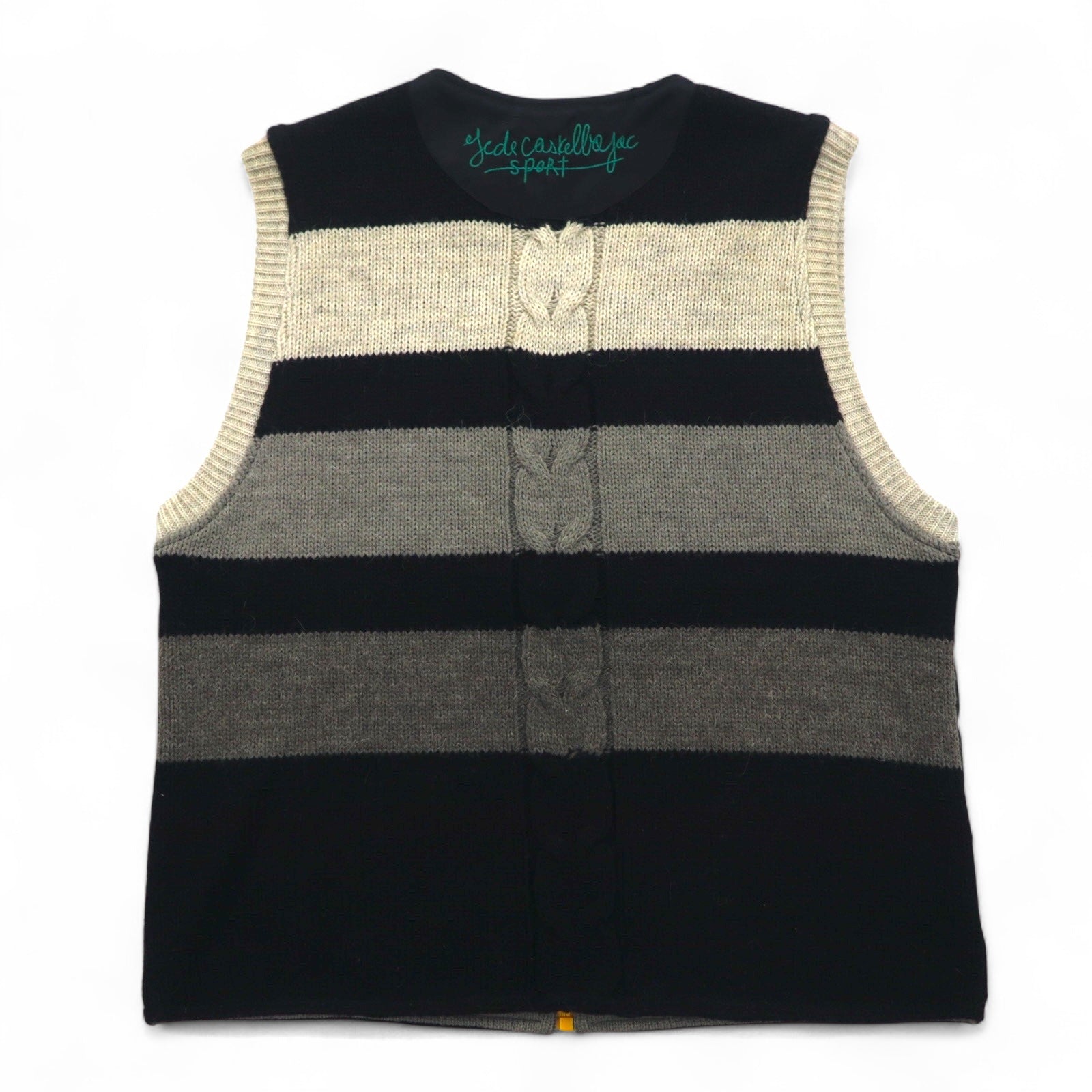 Castelbajac Sport gilet con cerniera intera anni '90 in tessuto misto, taglia M, nero, ricamo personaggio