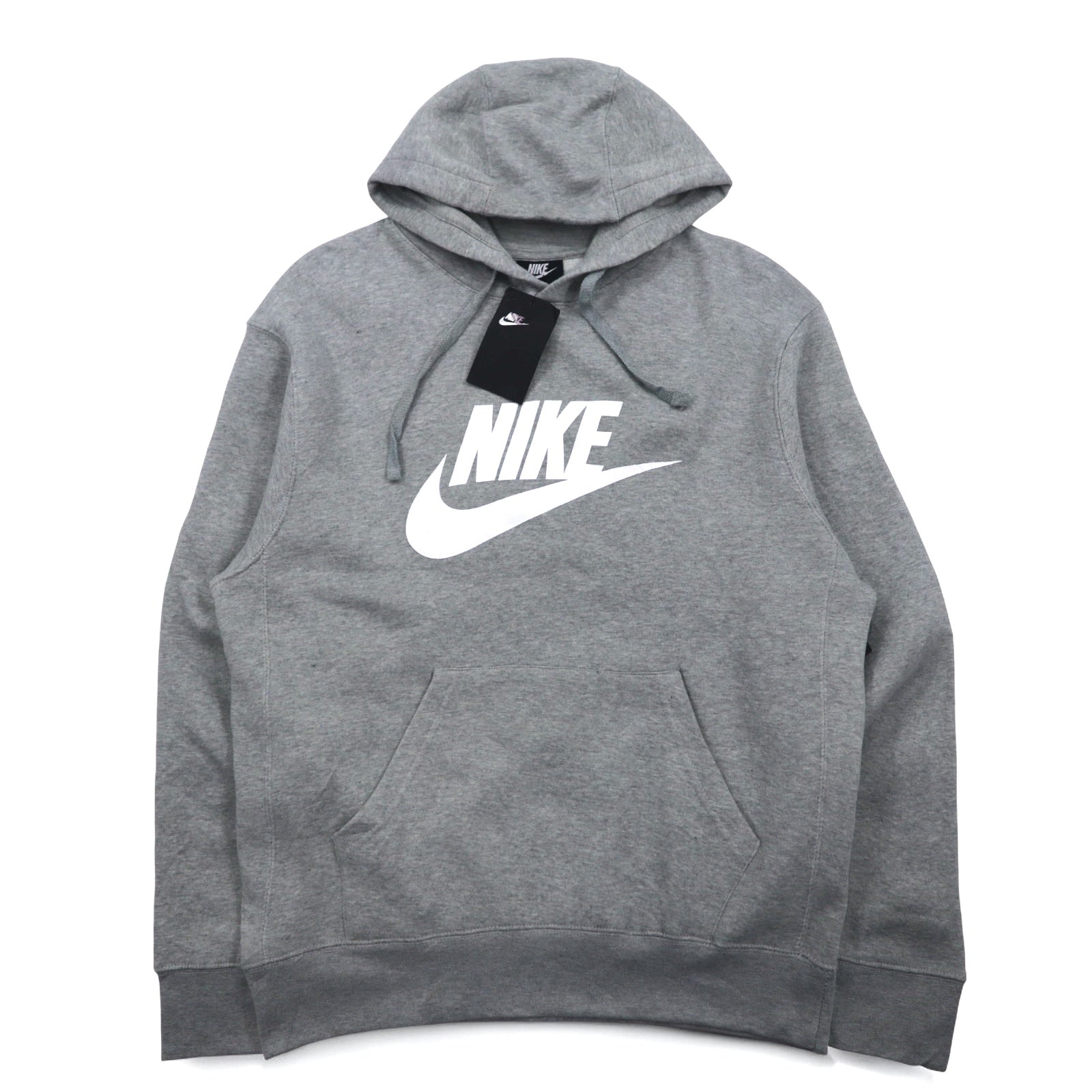 NIKE Felpa con cappuccio e logo Swoosh stampato, taglia L, colore grigio, NSW CLUB HOODIE BV2973-063, Made in Pakistan, nuovo con etichette.