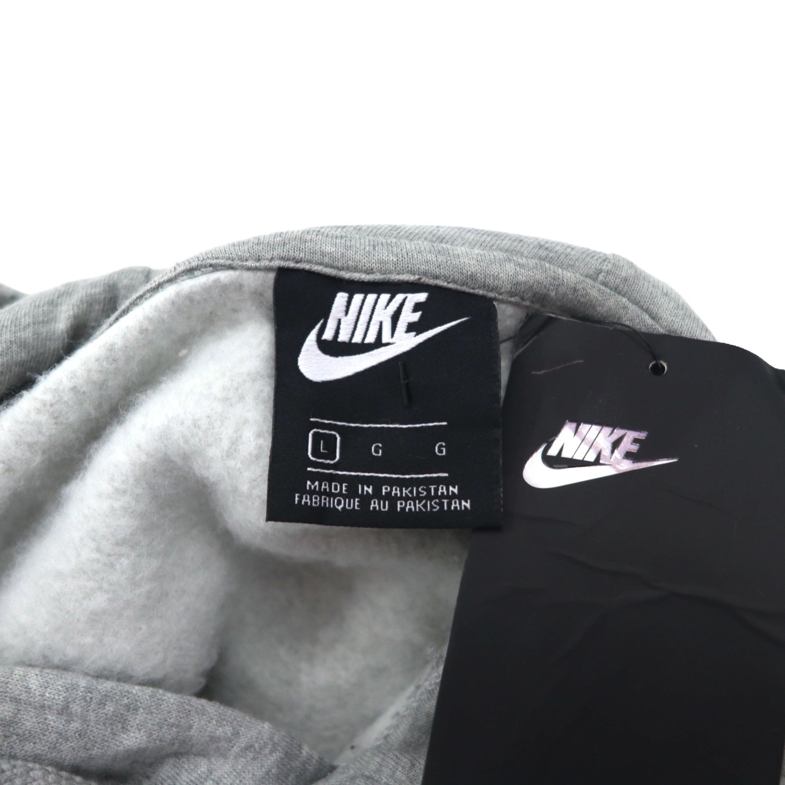 NIKE Felpa con cappuccio e logo Swoosh stampato, taglia L, colore grigio, NSW CLUB HOODIE BV2973-063, Made in Pakistan, nuovo con etichette.