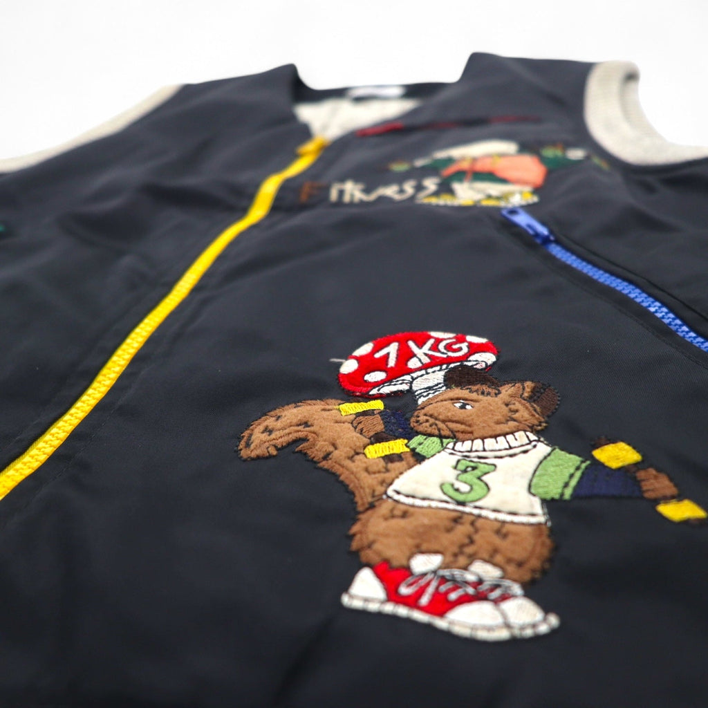 Castelbajac Sport gilet con cerniera intera anni '90 in tessuto misto, taglia M, nero, ricamo personaggio
