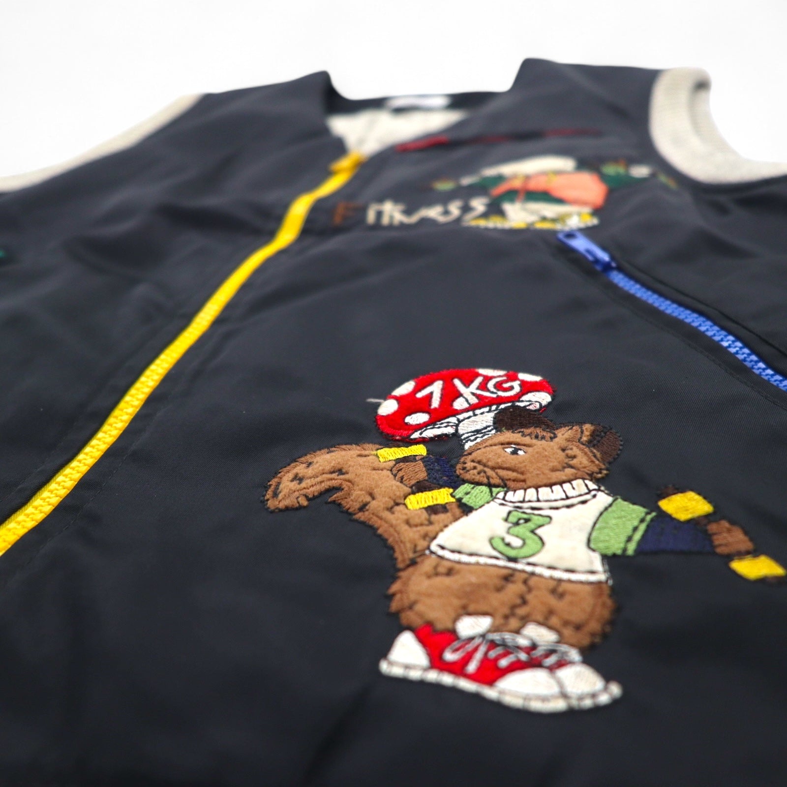Castelbajac Sport gilet con cerniera intera anni '90 in tessuto misto, taglia M, nero, ricamo personaggio