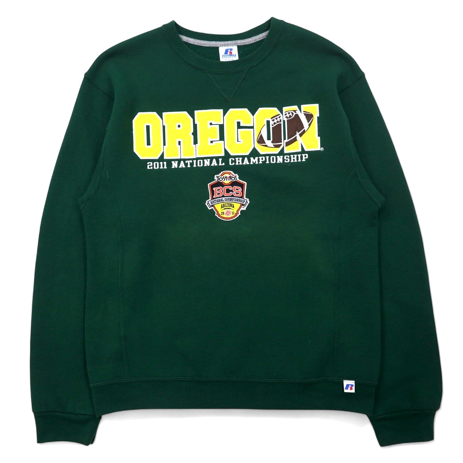 Felpa RUSSELL ATHLETIC M verde cotone ricamato felpato OREGON BCS NATIONAL CHAMPIONSHIP