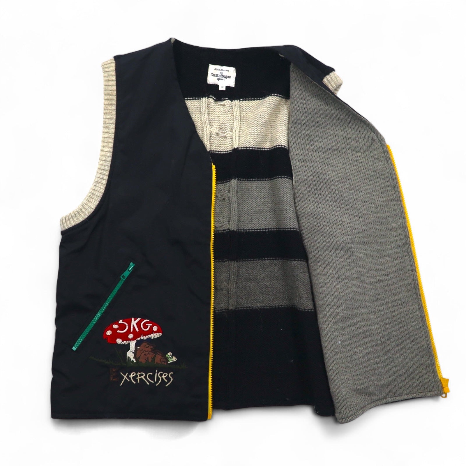 Castelbajac Sport gilet con cerniera intera anni '90 in tessuto misto, taglia M, nero, ricamo personaggio