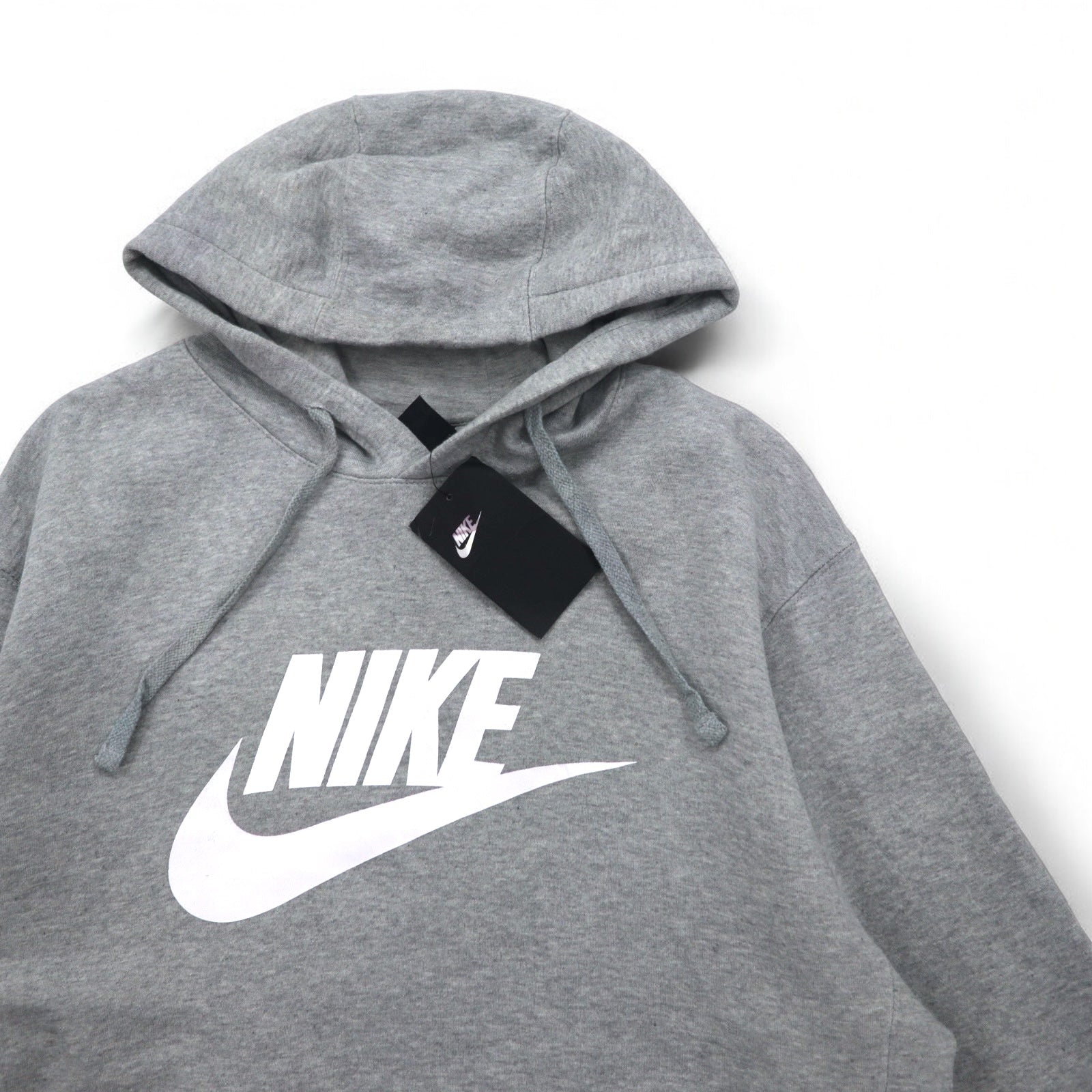NIKE Felpa con cappuccio e logo Swoosh stampato, taglia L, colore grigio, NSW CLUB HOODIE BV2973-063, Made in Pakistan, nuovo con etichette.
