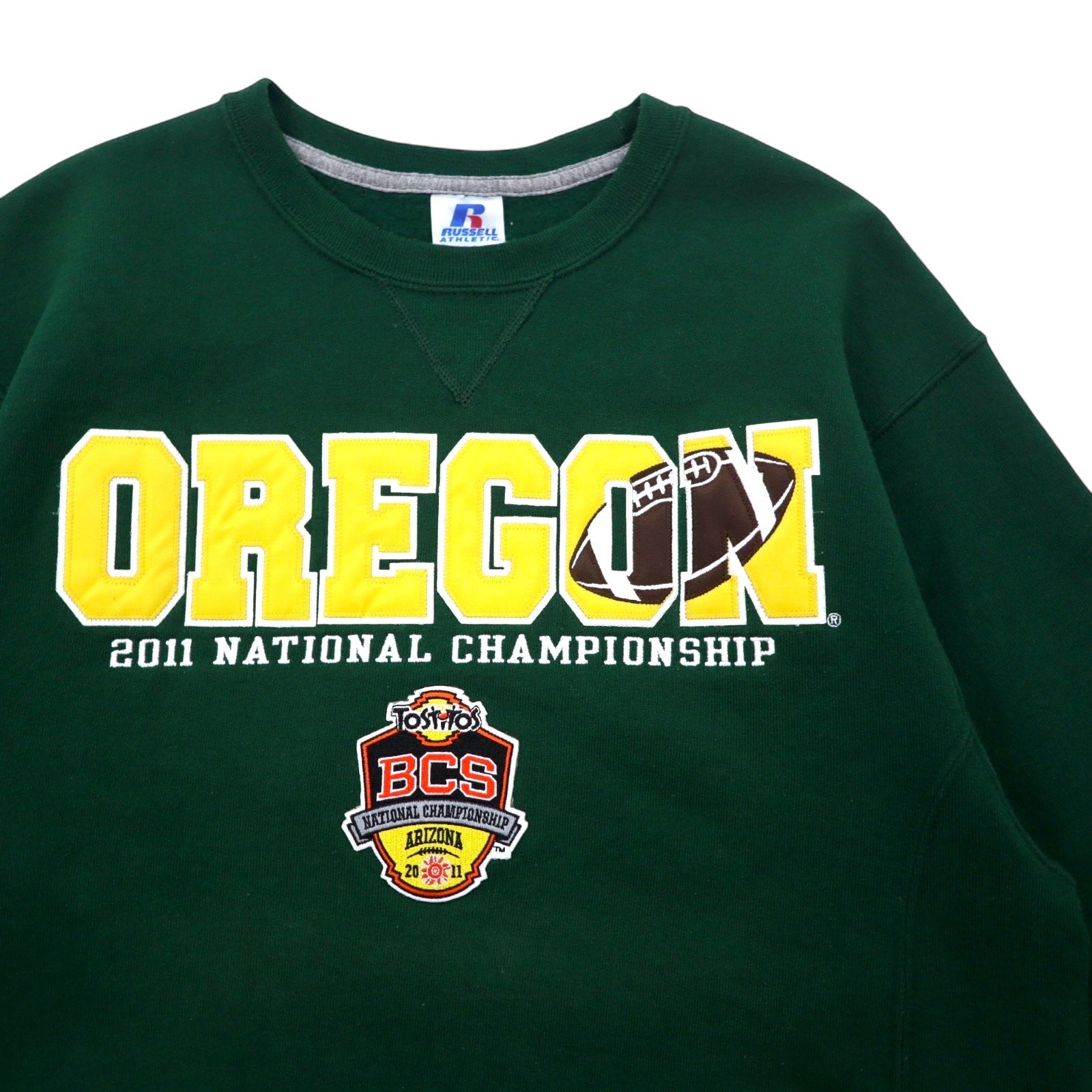 Felpa RUSSELL ATHLETIC M verde cotone ricamato felpato OREGON BCS NATIONAL CHAMPIONSHIP