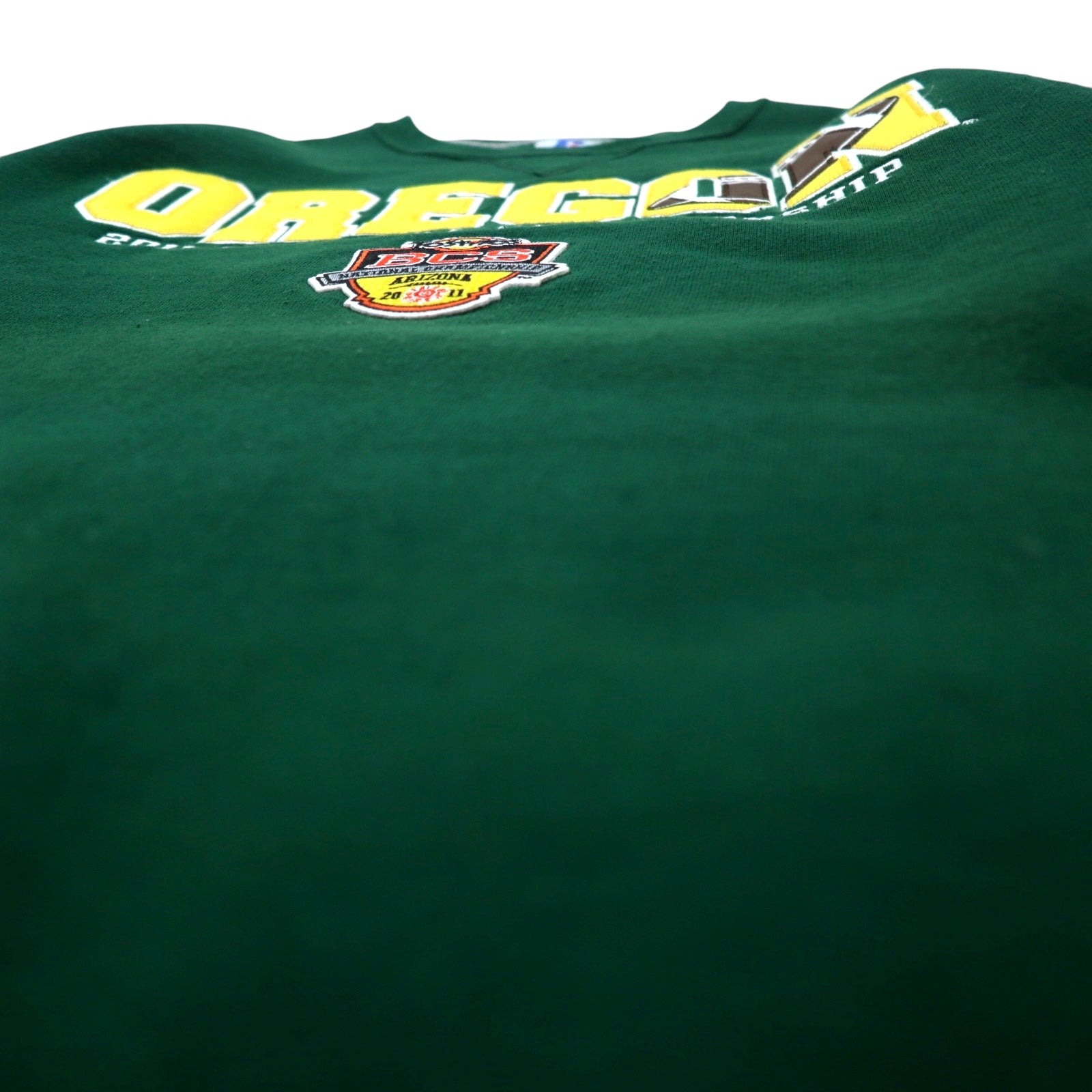 Felpa RUSSELL ATHLETIC M verde cotone ricamato felpato OREGON BCS NATIONAL CHAMPIONSHIP