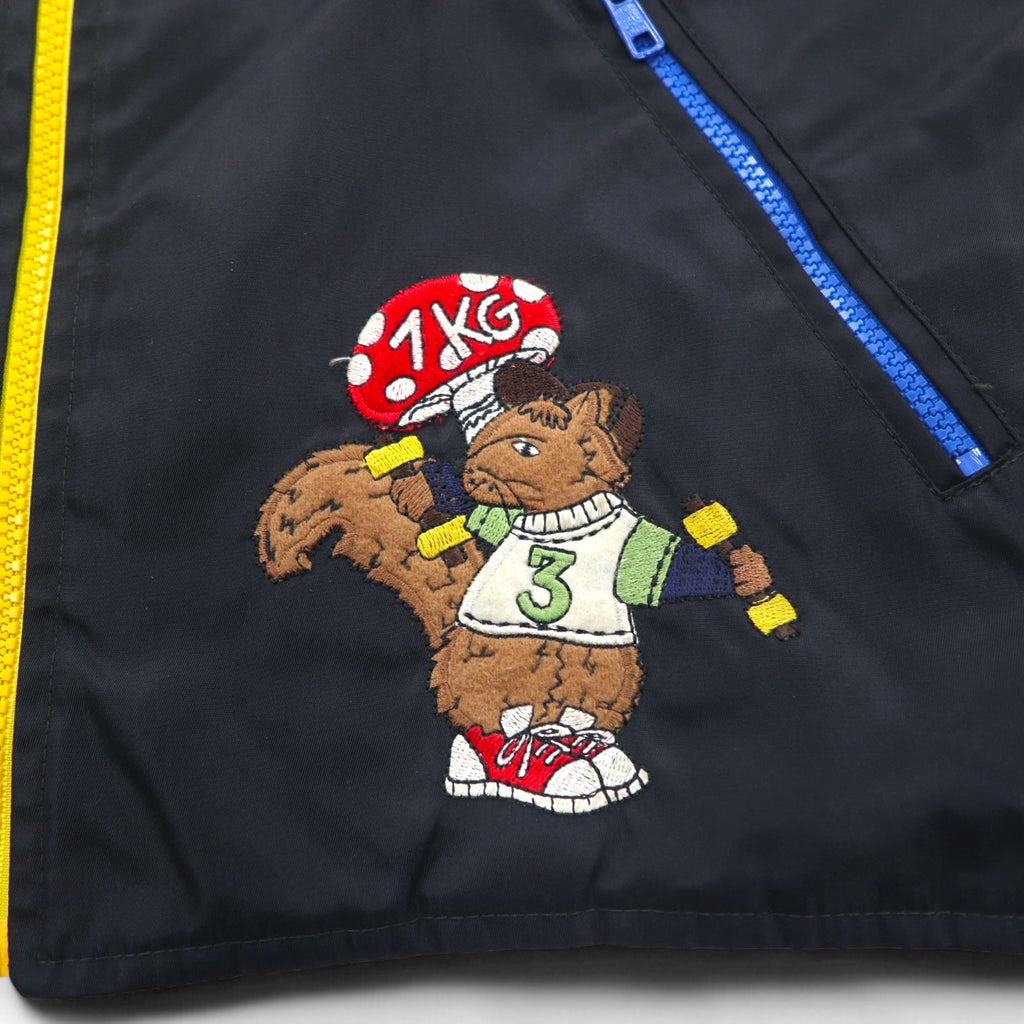 Castelbajac Sport gilet con cerniera intera anni '90 in tessuto misto, taglia M, nero, ricamo personaggio