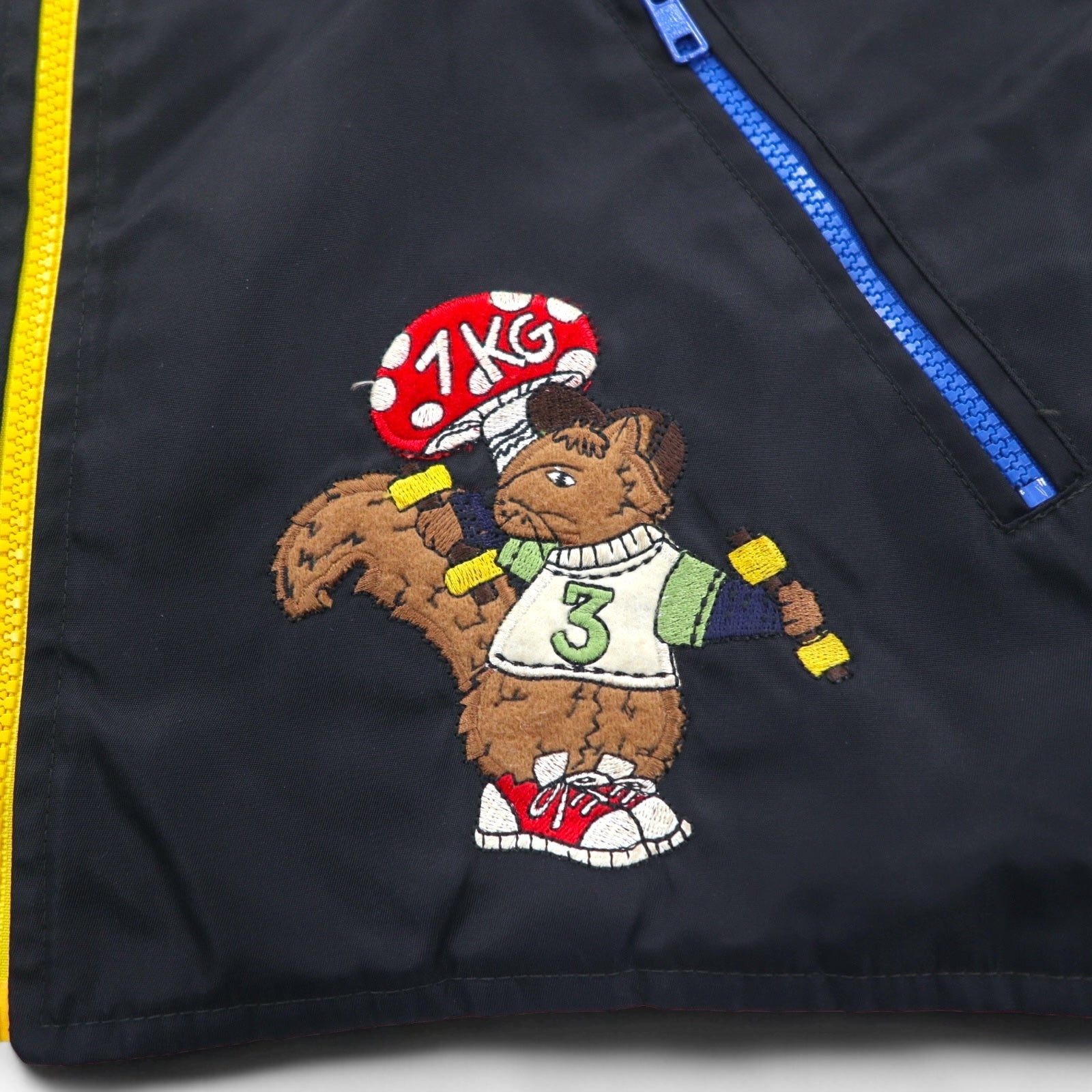 Castelbajac Sport gilet con cerniera intera anni '90 in tessuto misto, taglia M, nero, ricamo personaggio