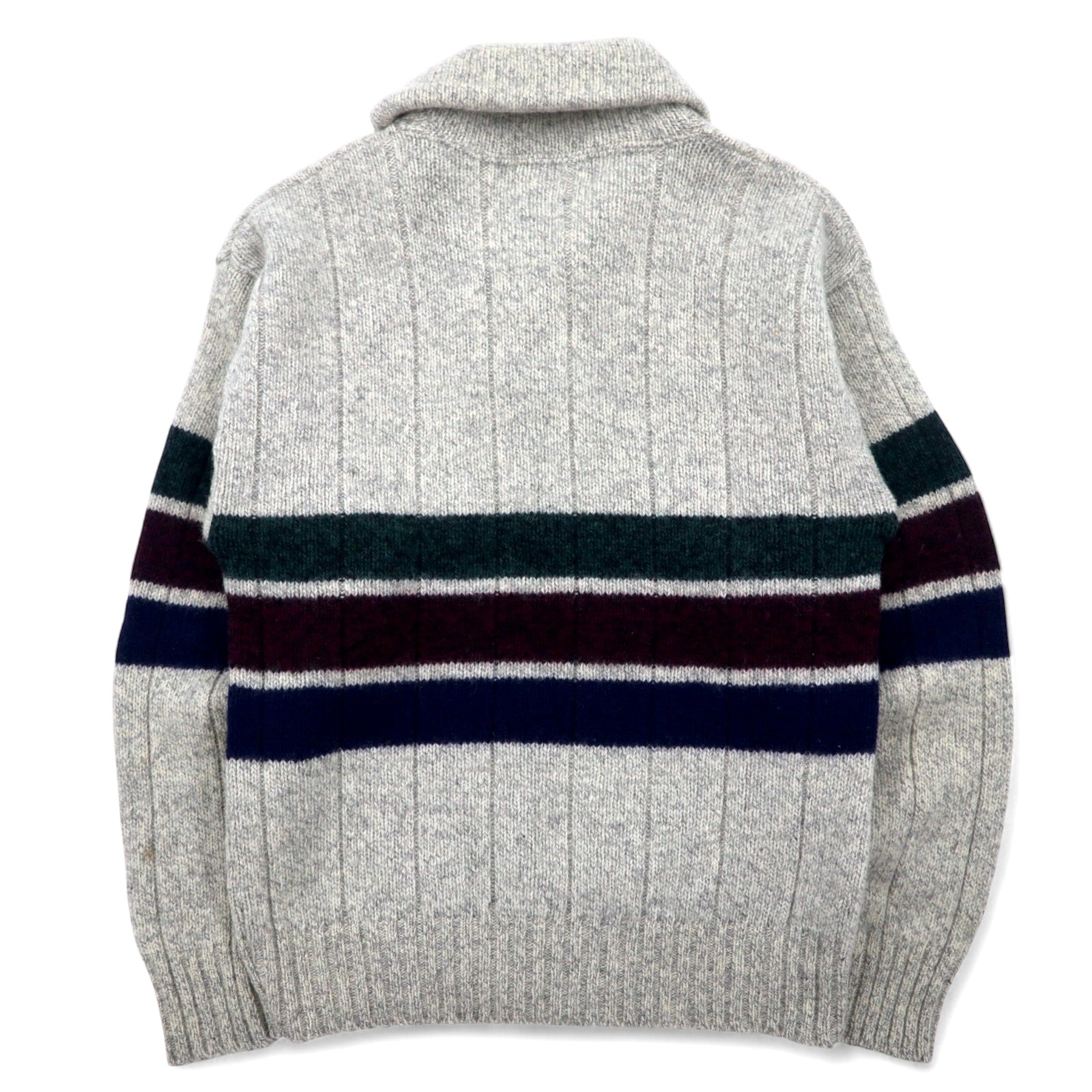 Eddie Bauer 90年代 USA製 ショールカラー ニット セーター M グレー ボーダー ウール