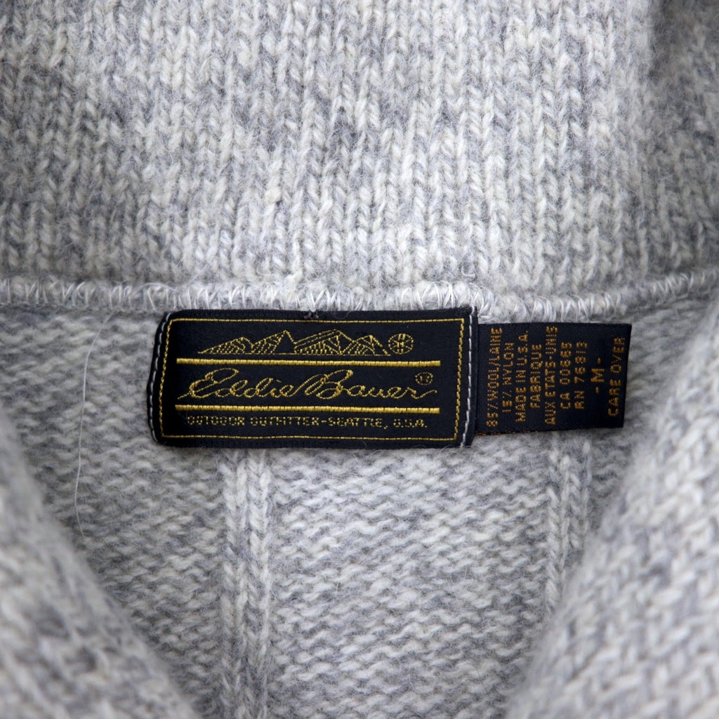 Eddie Bauer 90年代 USA製 ショールカラー ニット セーター M グレー ボーダー ウール